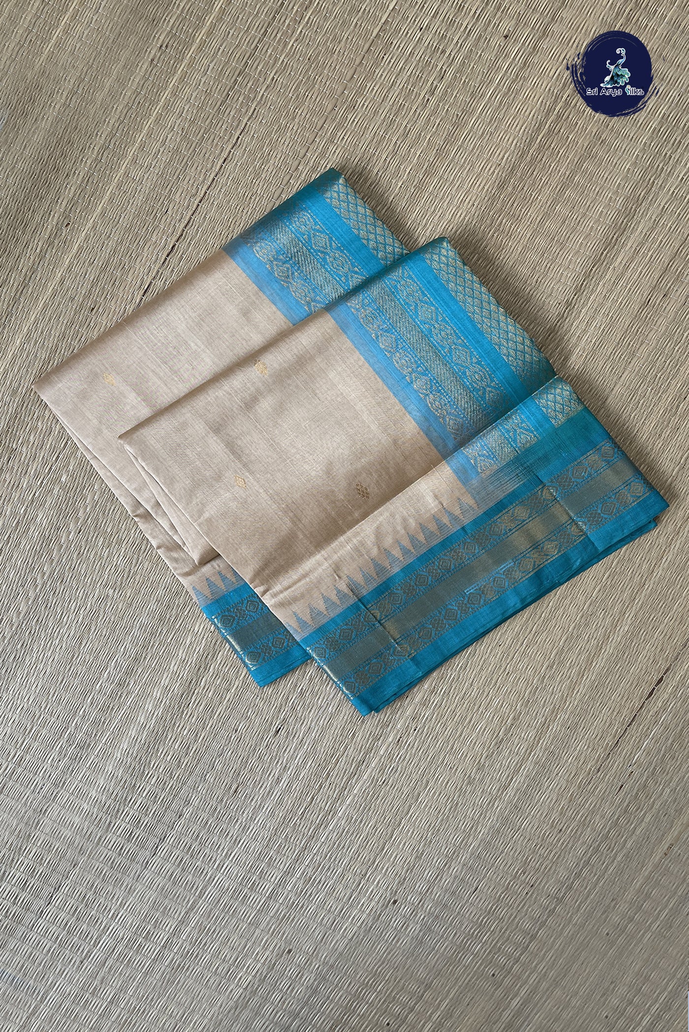 Beige Korvai Silk Cotton Saree With Zari Buttas Pattern