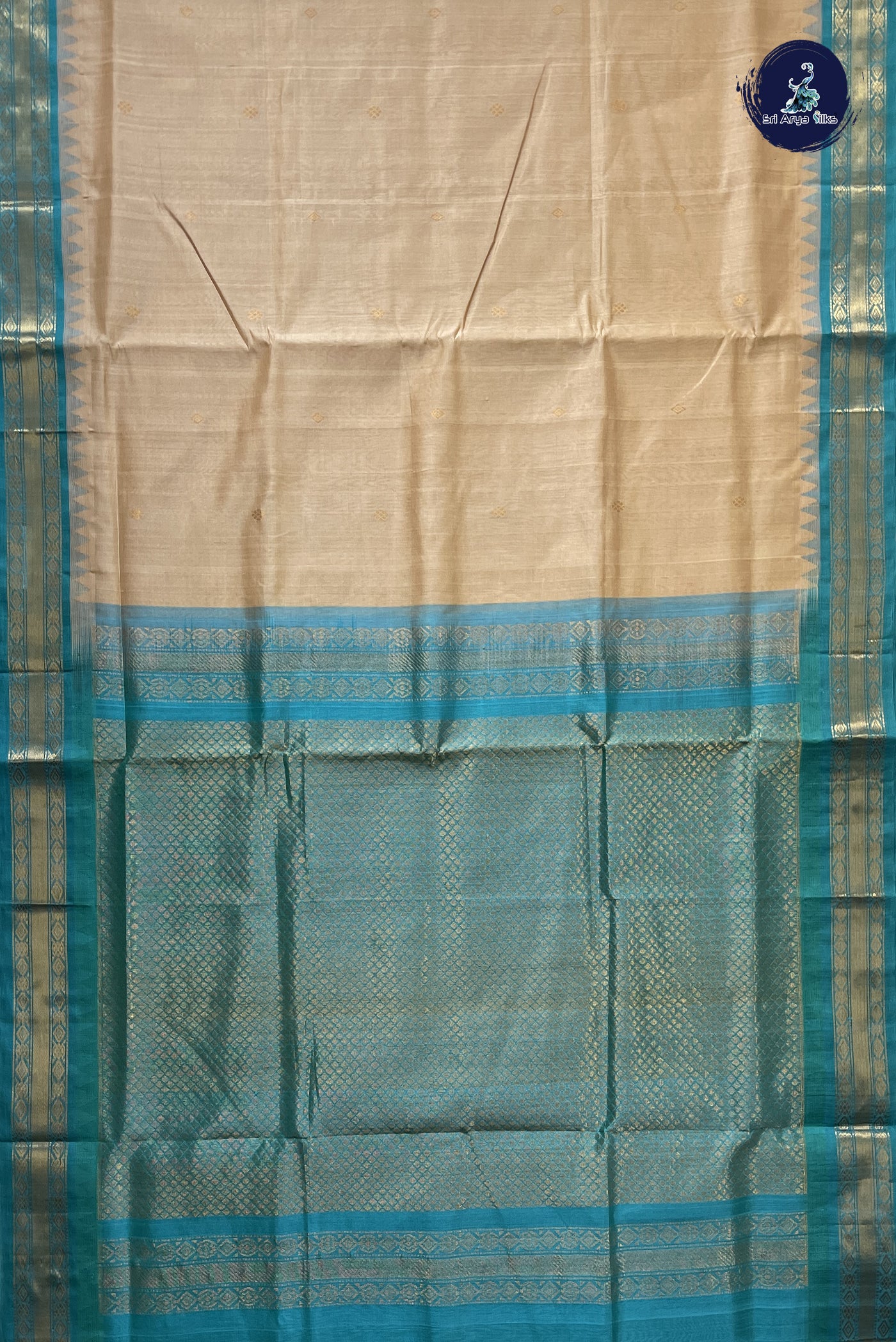 Beige Korvai Silk Cotton Saree With Zari Buttas Pattern