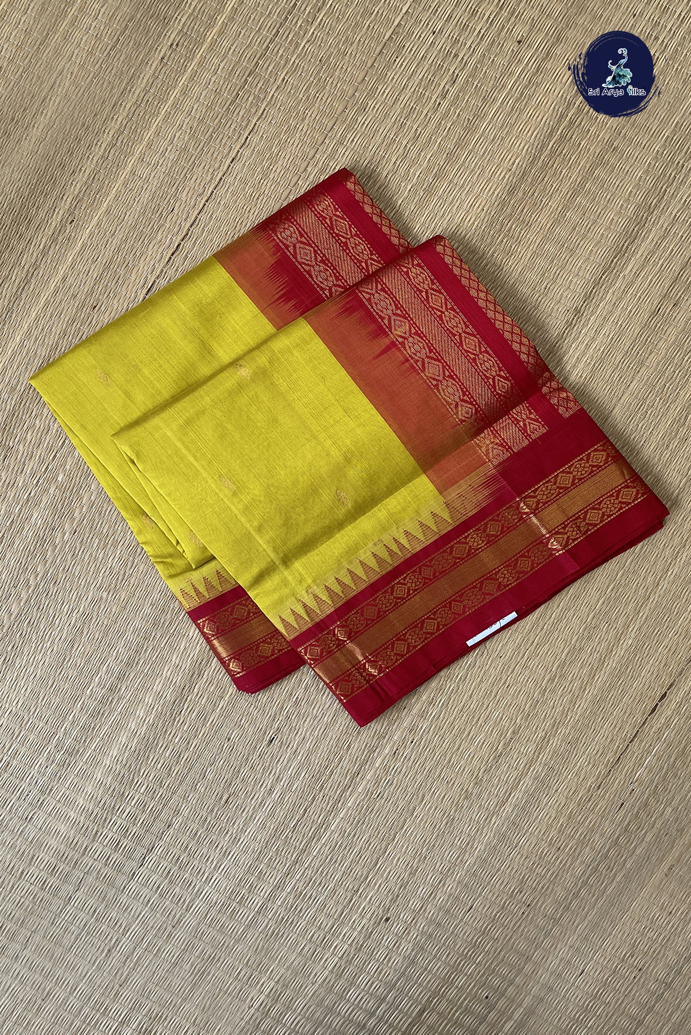 Mustard Yellow Korvai Silk Cotton Saree With Zari Buttas Pattern