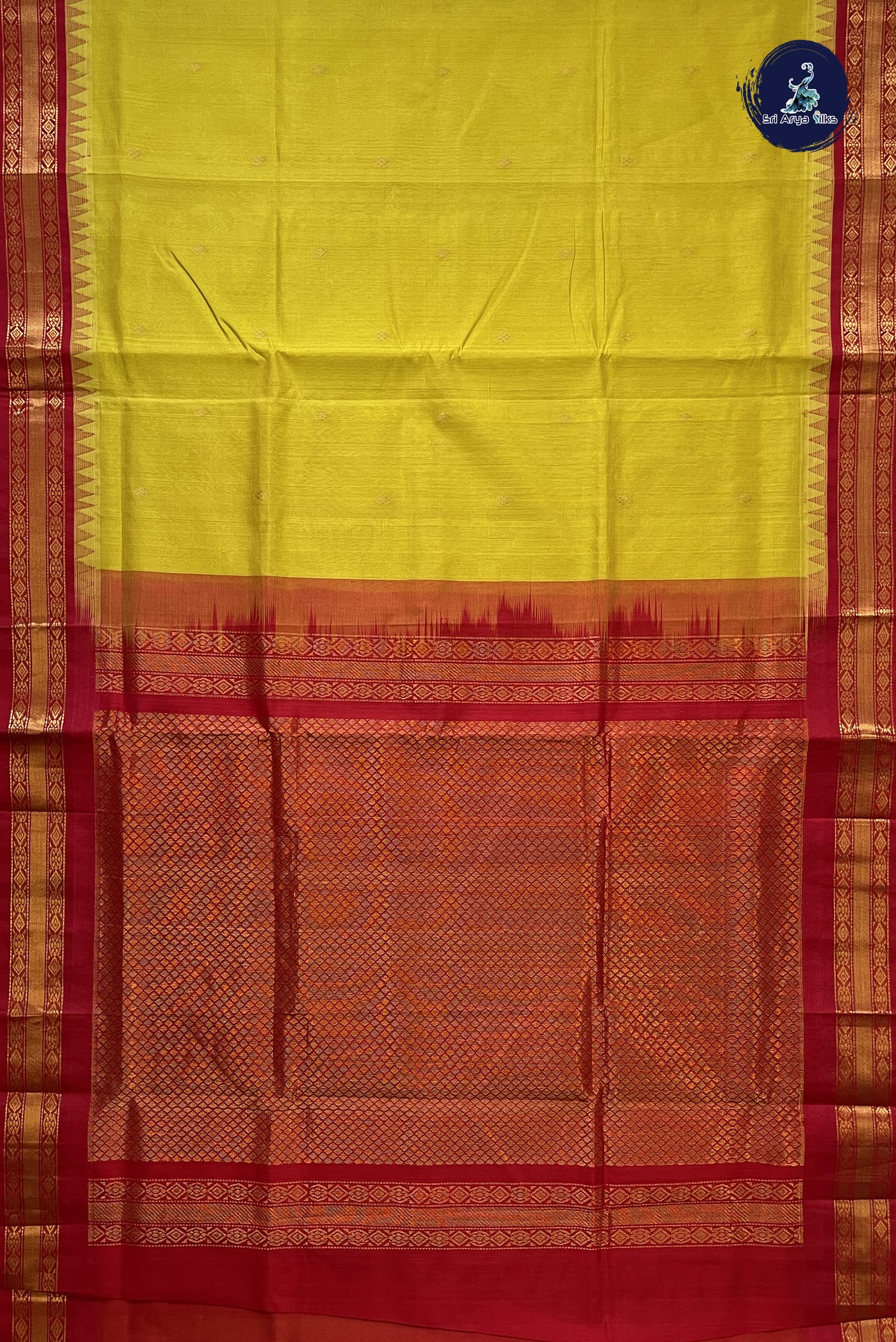 Mustard Yellow Korvai Silk Cotton Saree With Zari Buttas Pattern