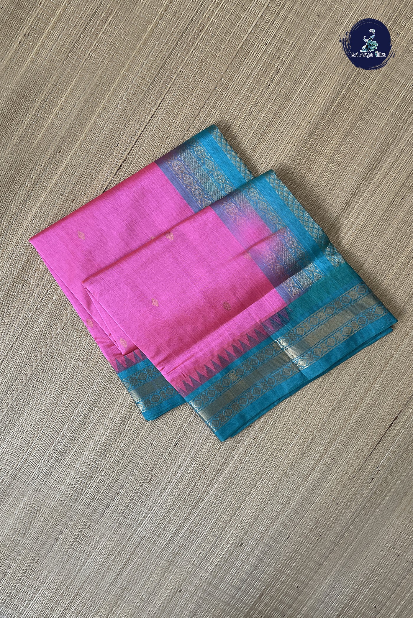 Pink Korvai Silk Cotton Saree With Zari Buttas Pattern