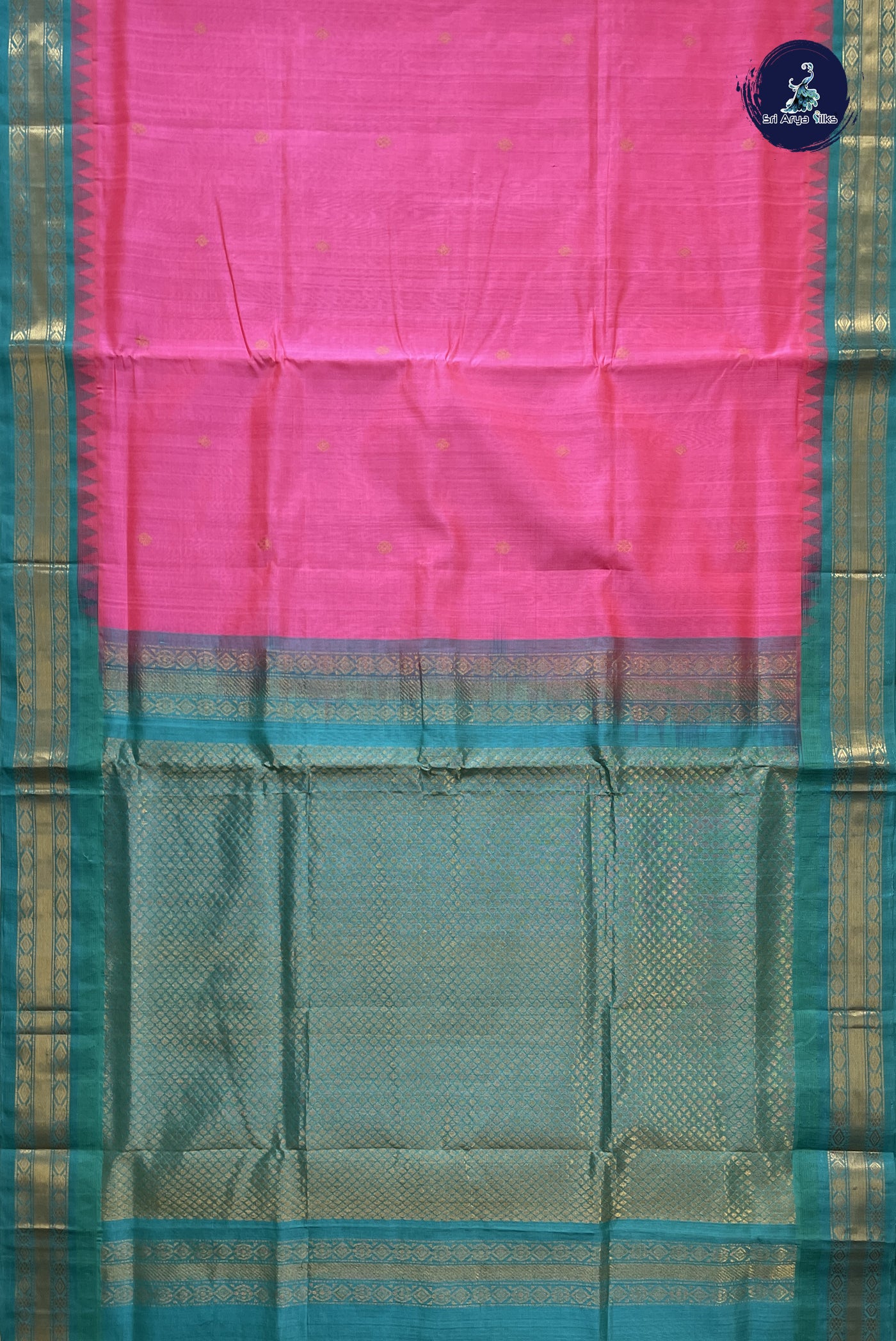 Pink Korvai Silk Cotton Saree With Zari Buttas Pattern