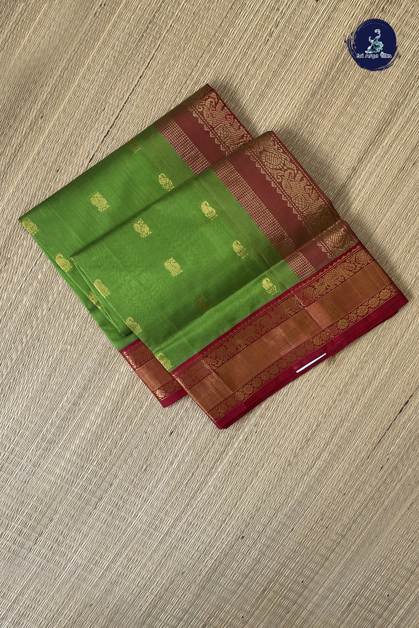 Light Green Korvai Silk Cotton Saree With Zari Buttas Pattern