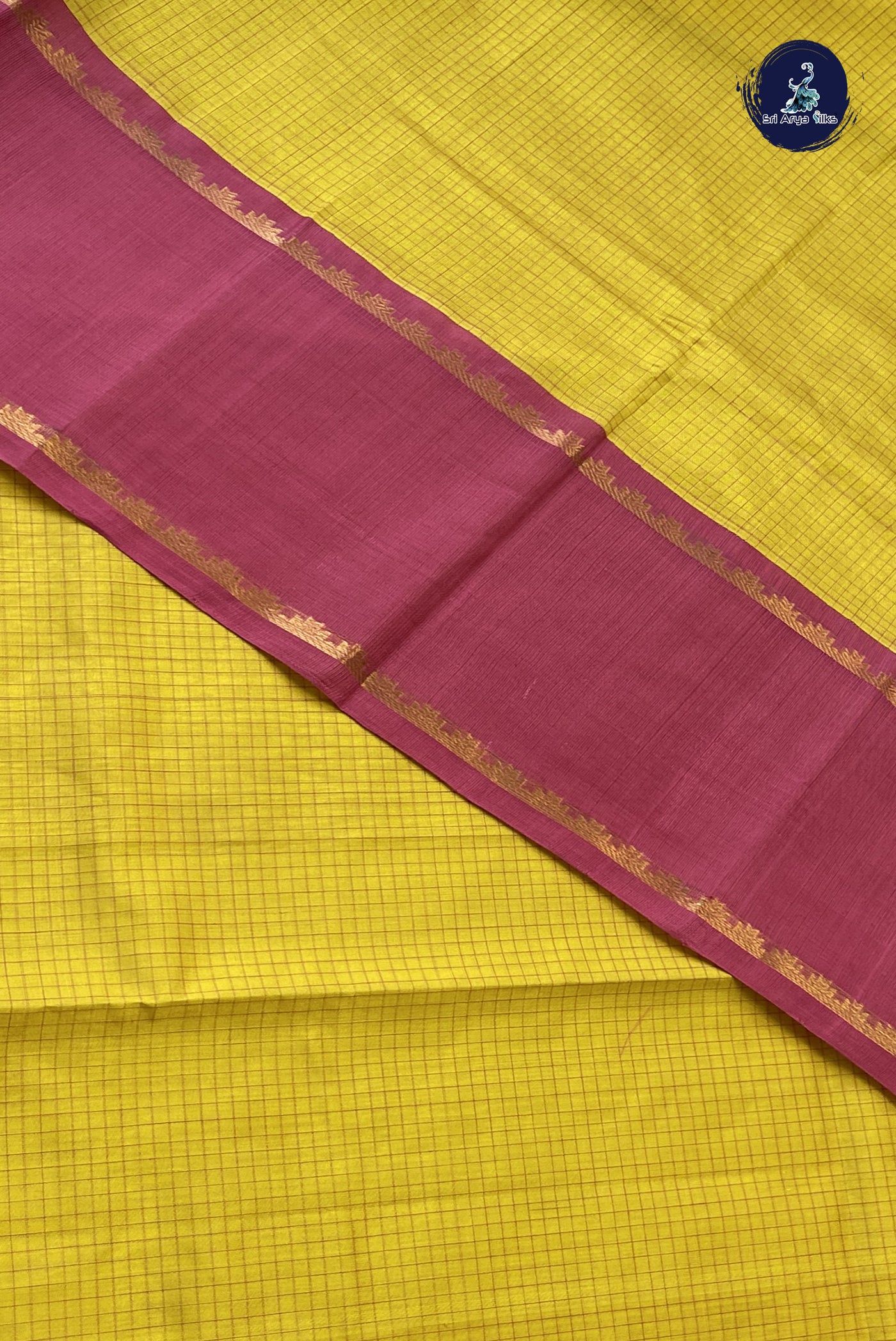 Yellow Korvai Silk Cotton Saree With Checked Pattern