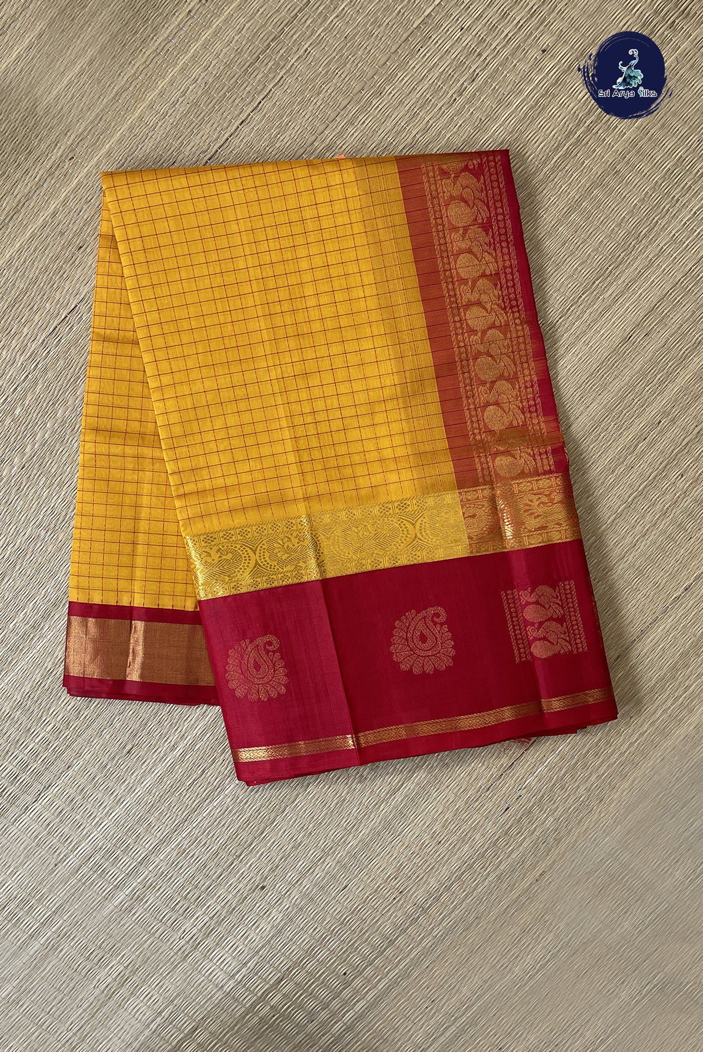 Mango Yellow Korvai Silk Cotton Saree With Checked Pattern