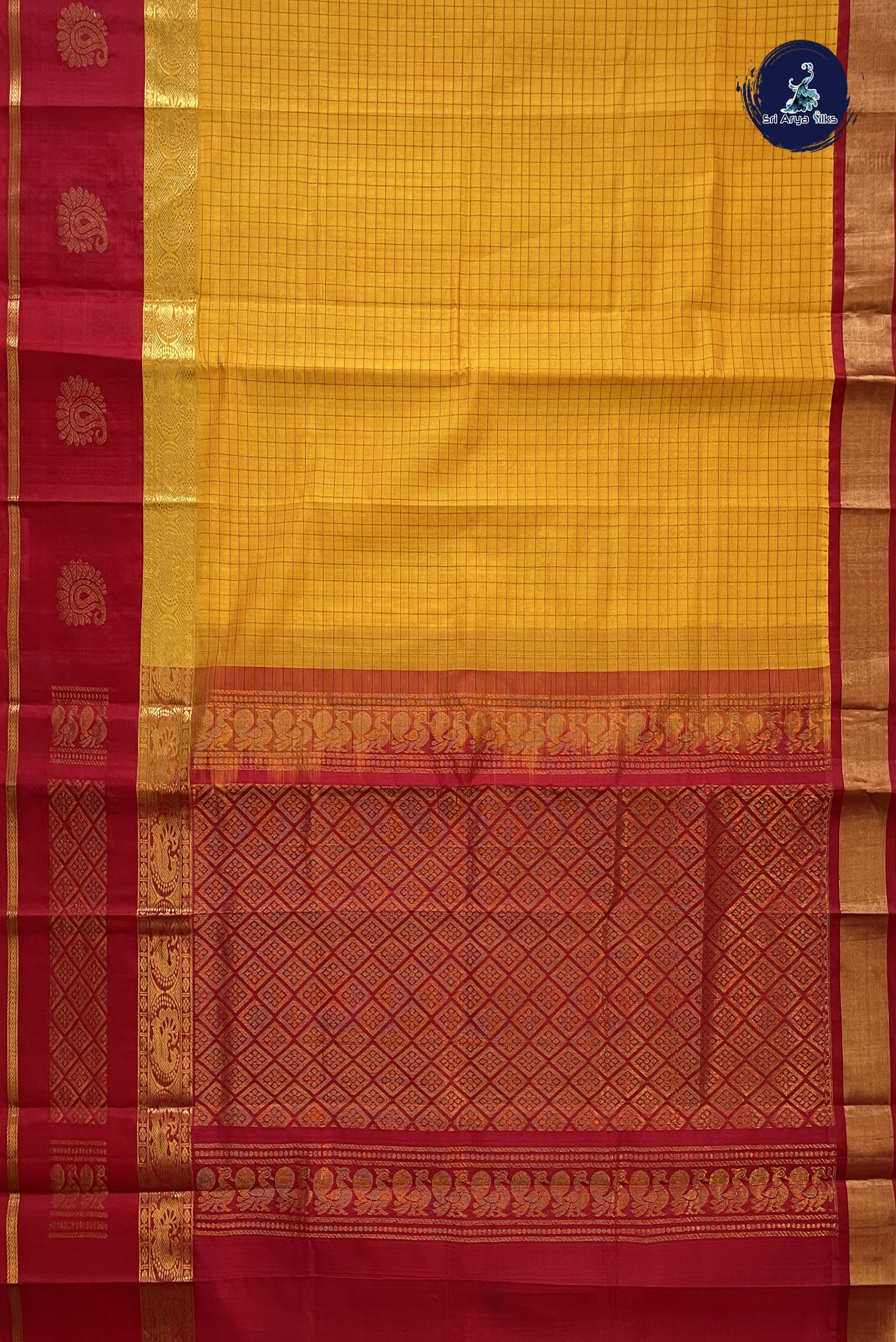 Mango Yellow Korvai Silk Cotton Saree With Checked Pattern