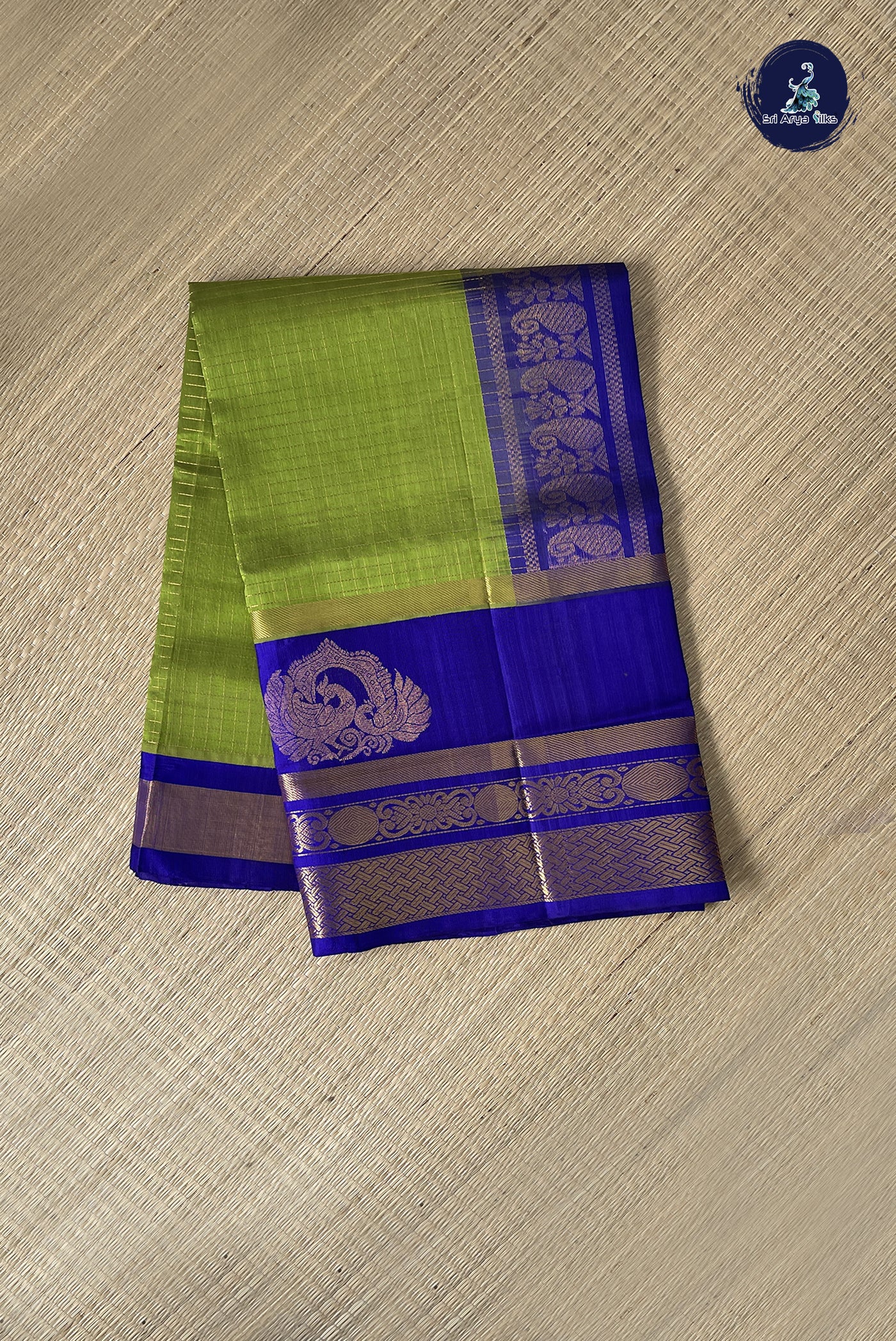 Mehendi Green Korvai Silk Cotton Saree With Zari Checked Pattern