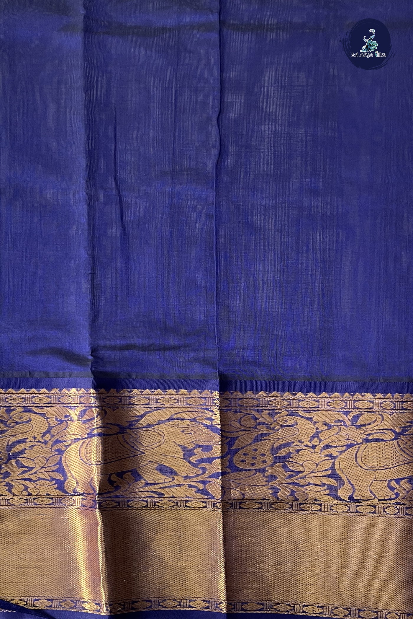 Turquoise Korvai Silk Cotton Saree With Stripes Pattern