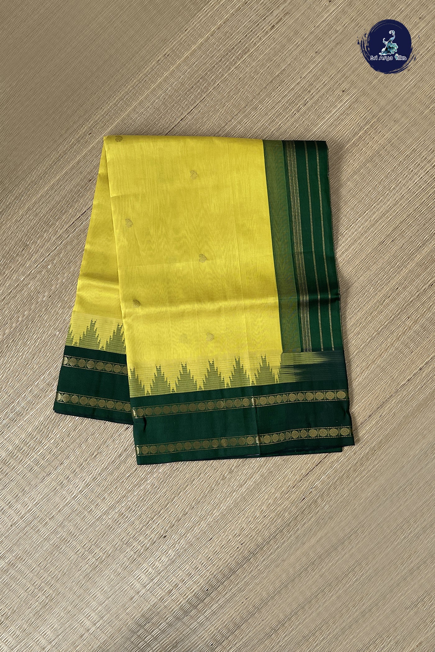 Lemon Yellow Korvai Silk Cotton Saree With Zari Buttas Pattern