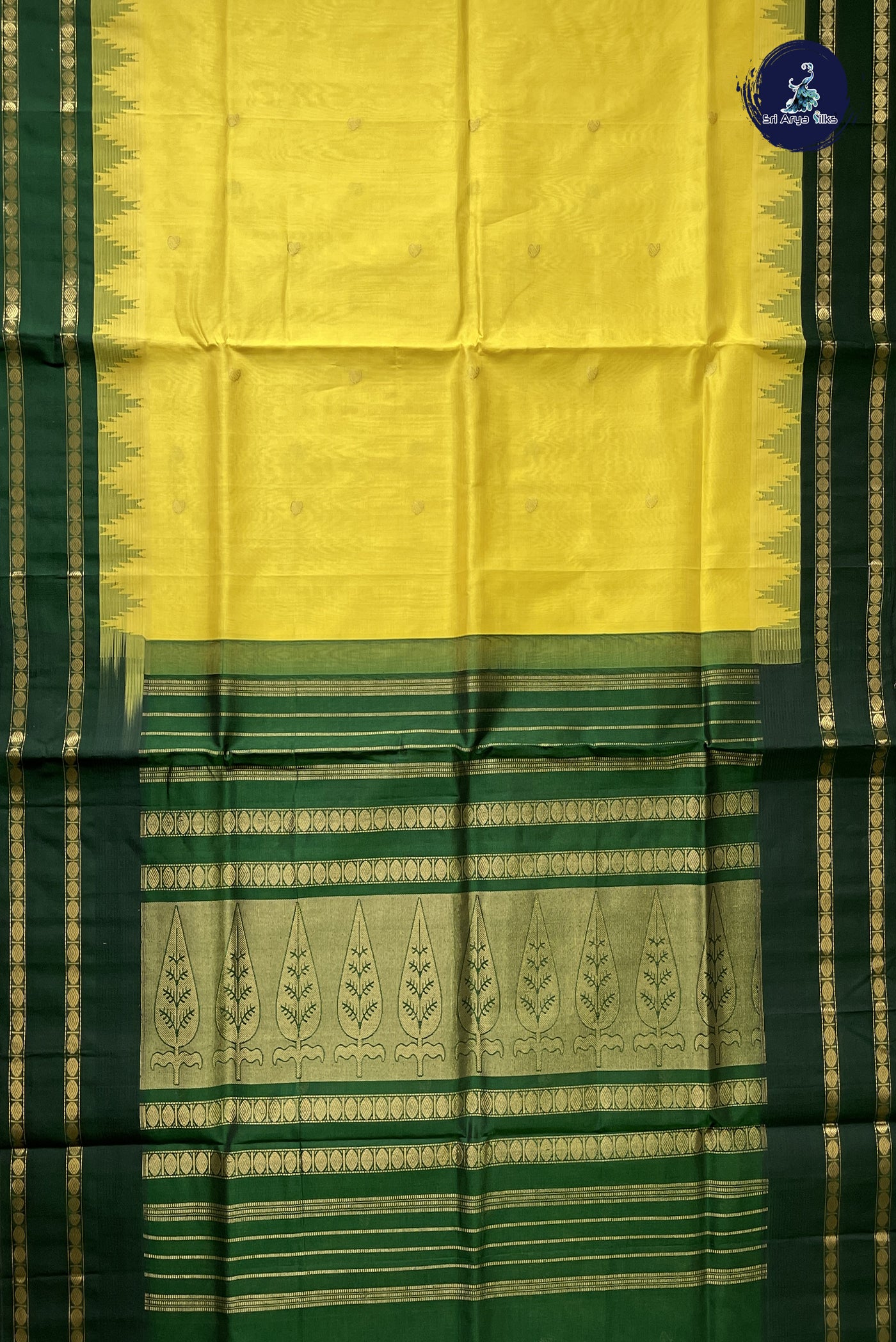 Lemon Yellow Korvai Silk Cotton Saree With Zari Buttas Pattern