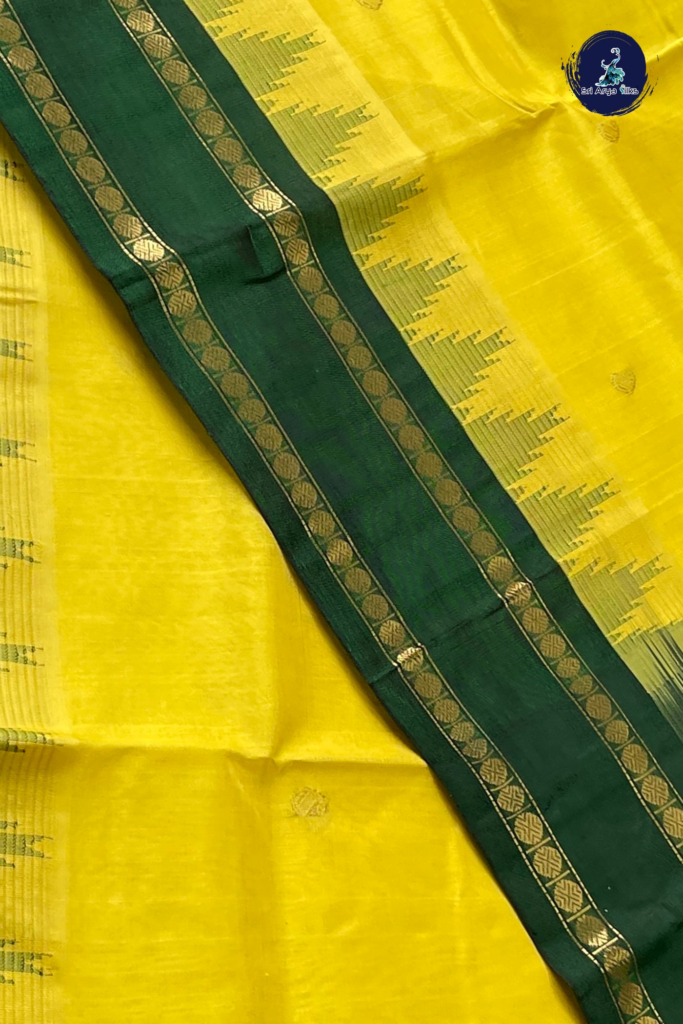 Lemon Yellow Korvai Silk Cotton Saree With Zari Buttas Pattern