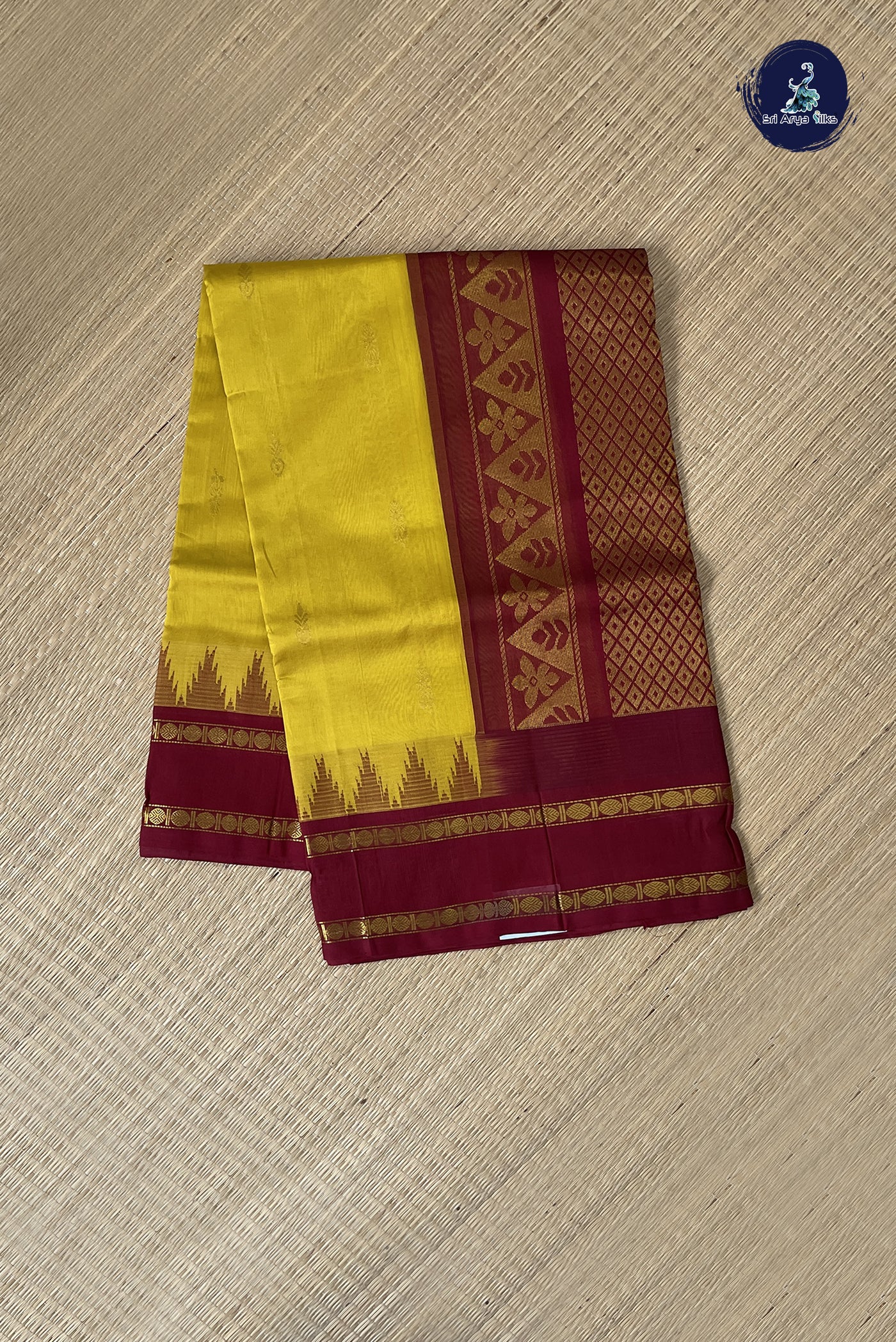 Mustard Yellow Korvai Silk Cotton Saree With Zari Buttas Pattern