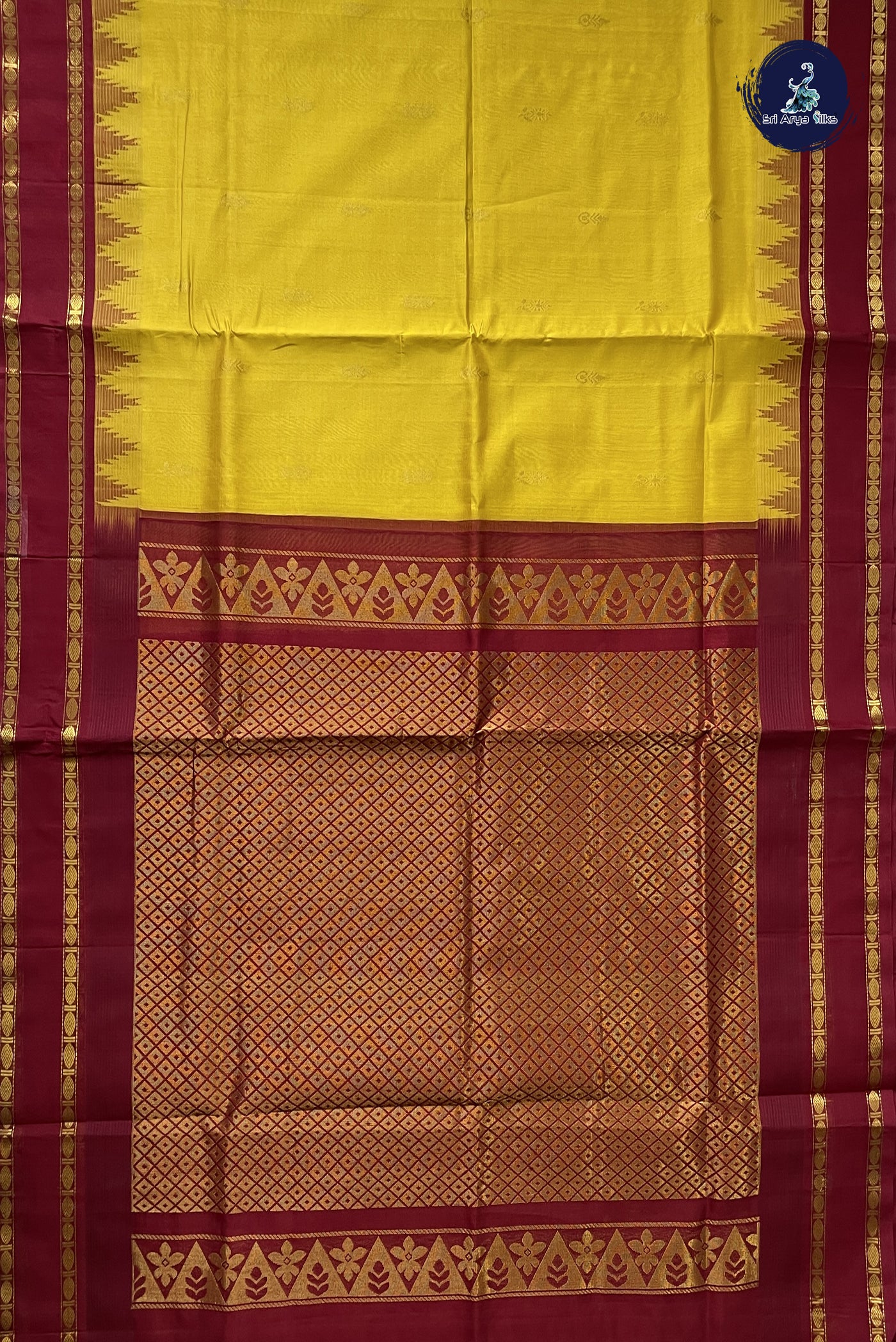 Mustard Yellow Korvai Silk Cotton Saree With Zari Buttas Pattern