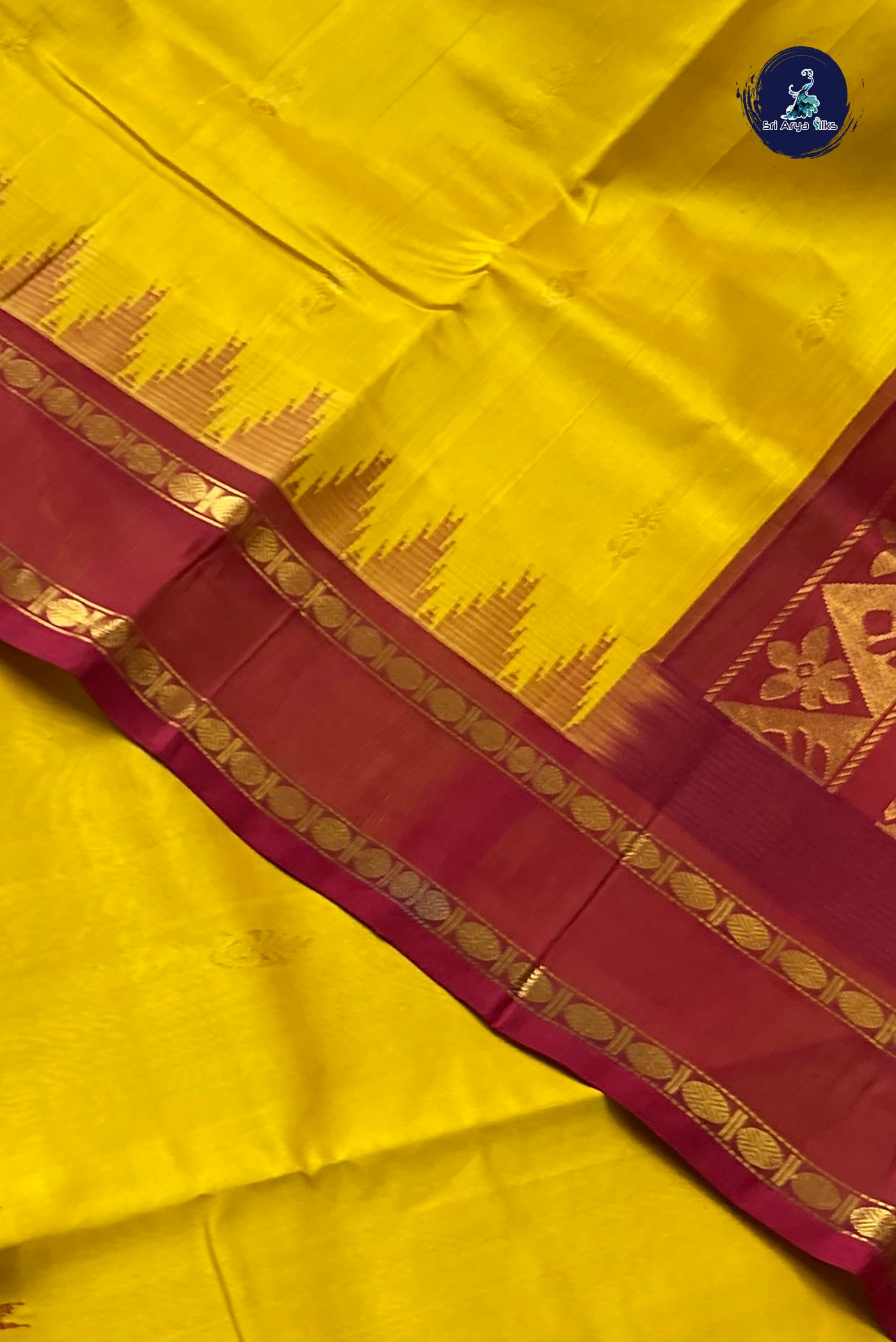 Mustard Yellow Korvai Silk Cotton Saree With Zari Buttas Pattern