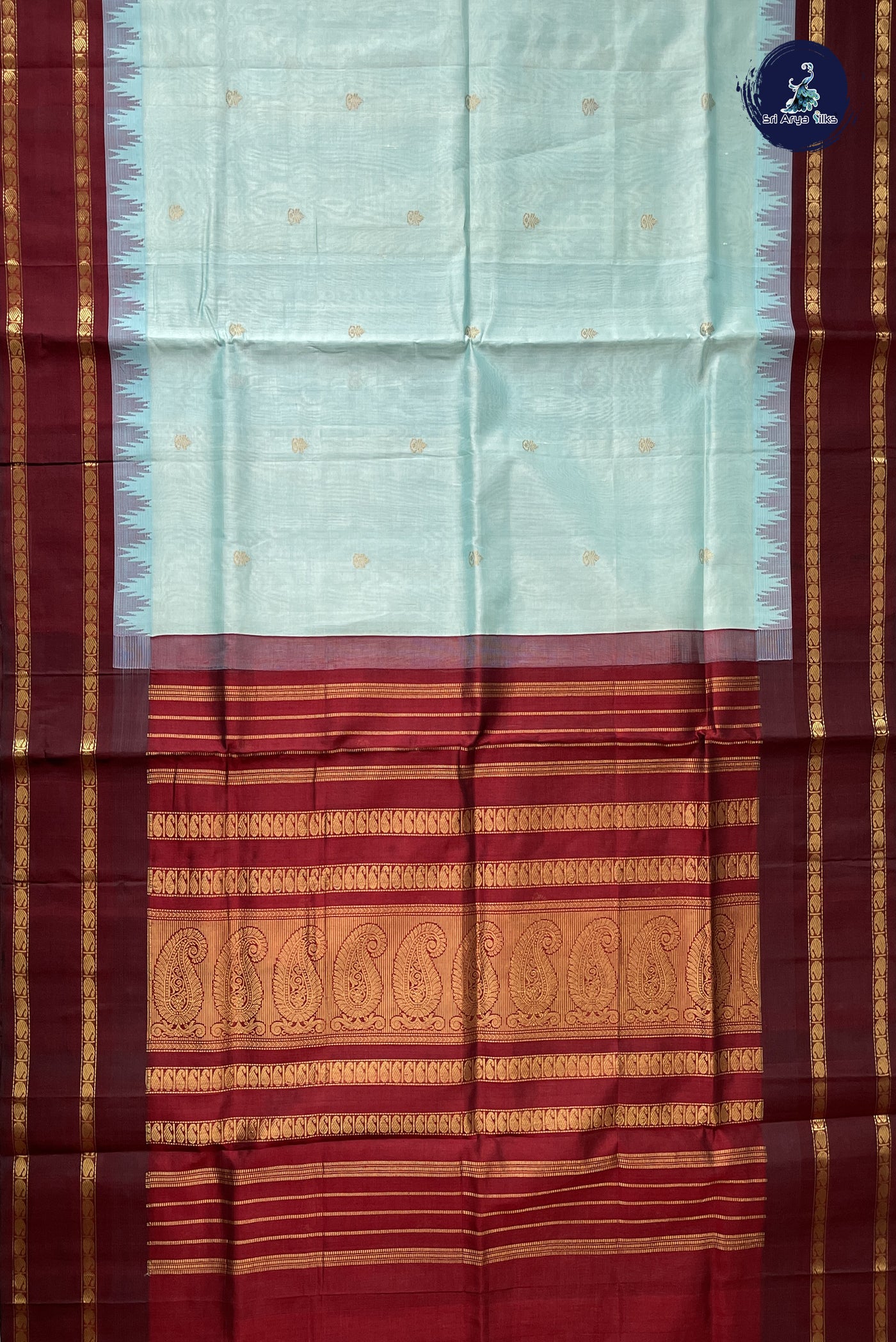 Light Blue Korvai Silk Cotton Saree With Zari Buttas Pattern