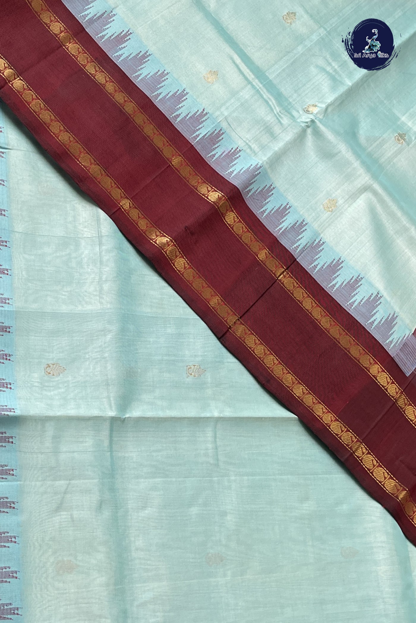 Light Blue Korvai Silk Cotton Saree With Zari Buttas Pattern