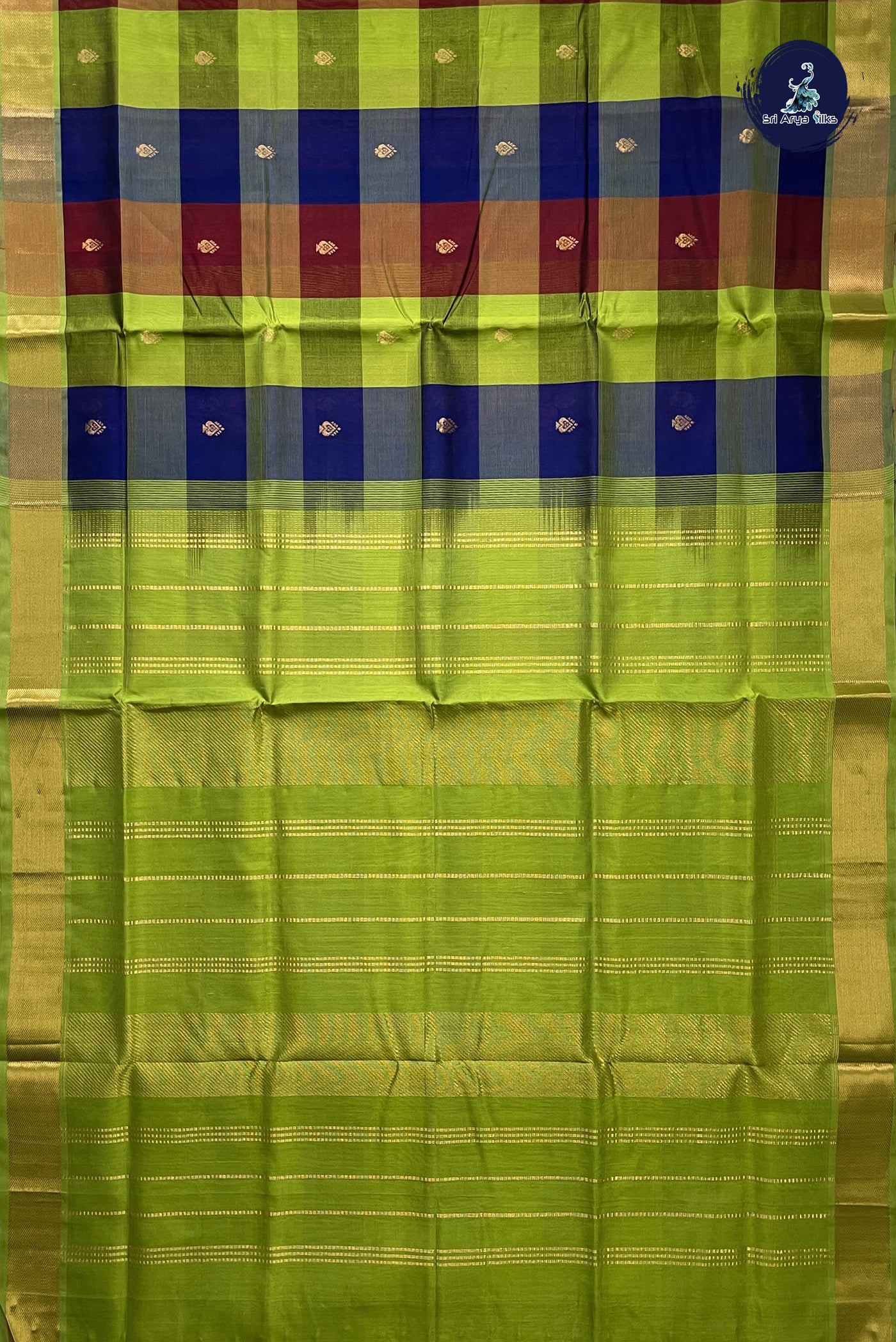 Multi Colour Silk Cotton Saree With Checked Pattern