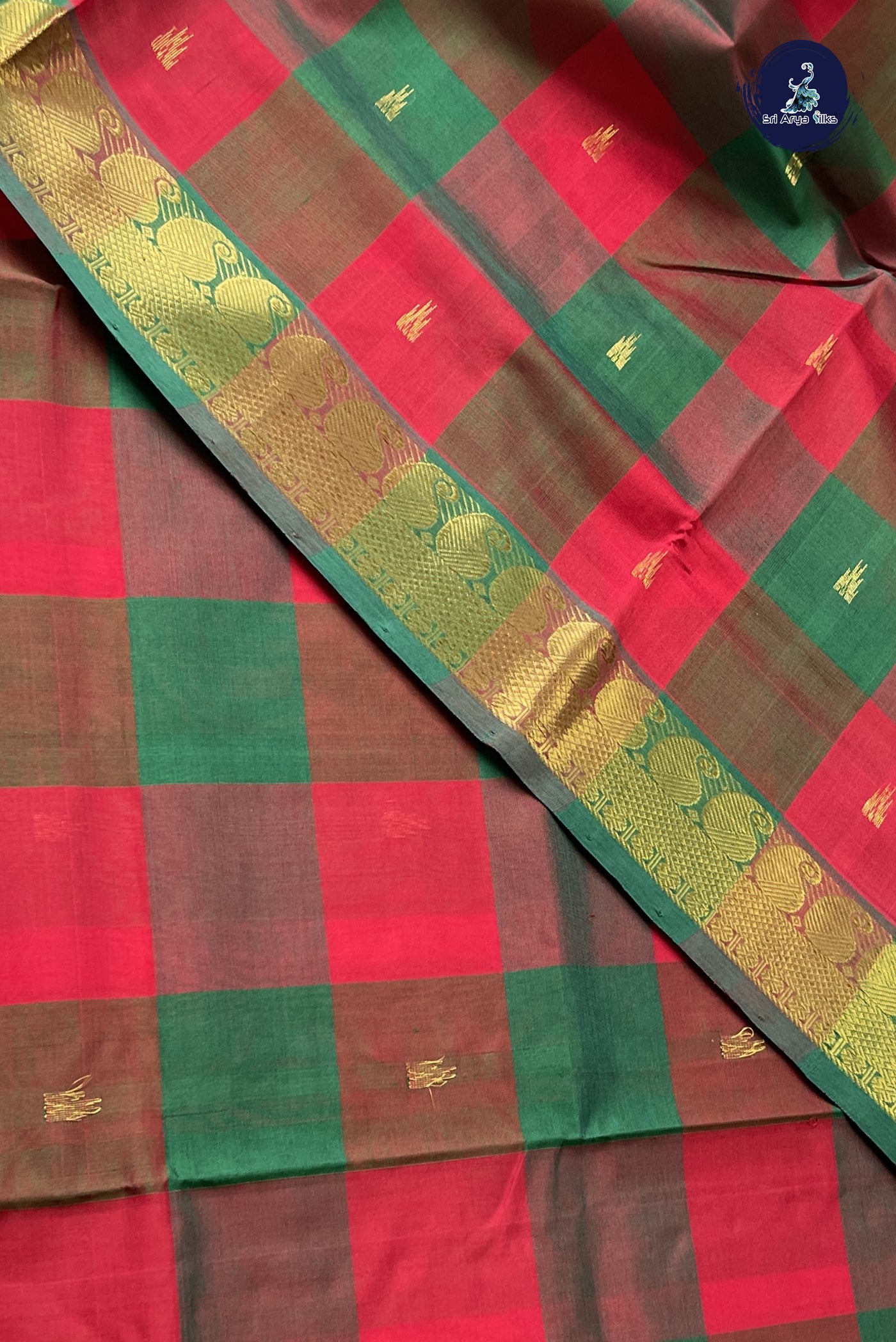 Multi Colour Silk Cotton Saree With Checked Pattern