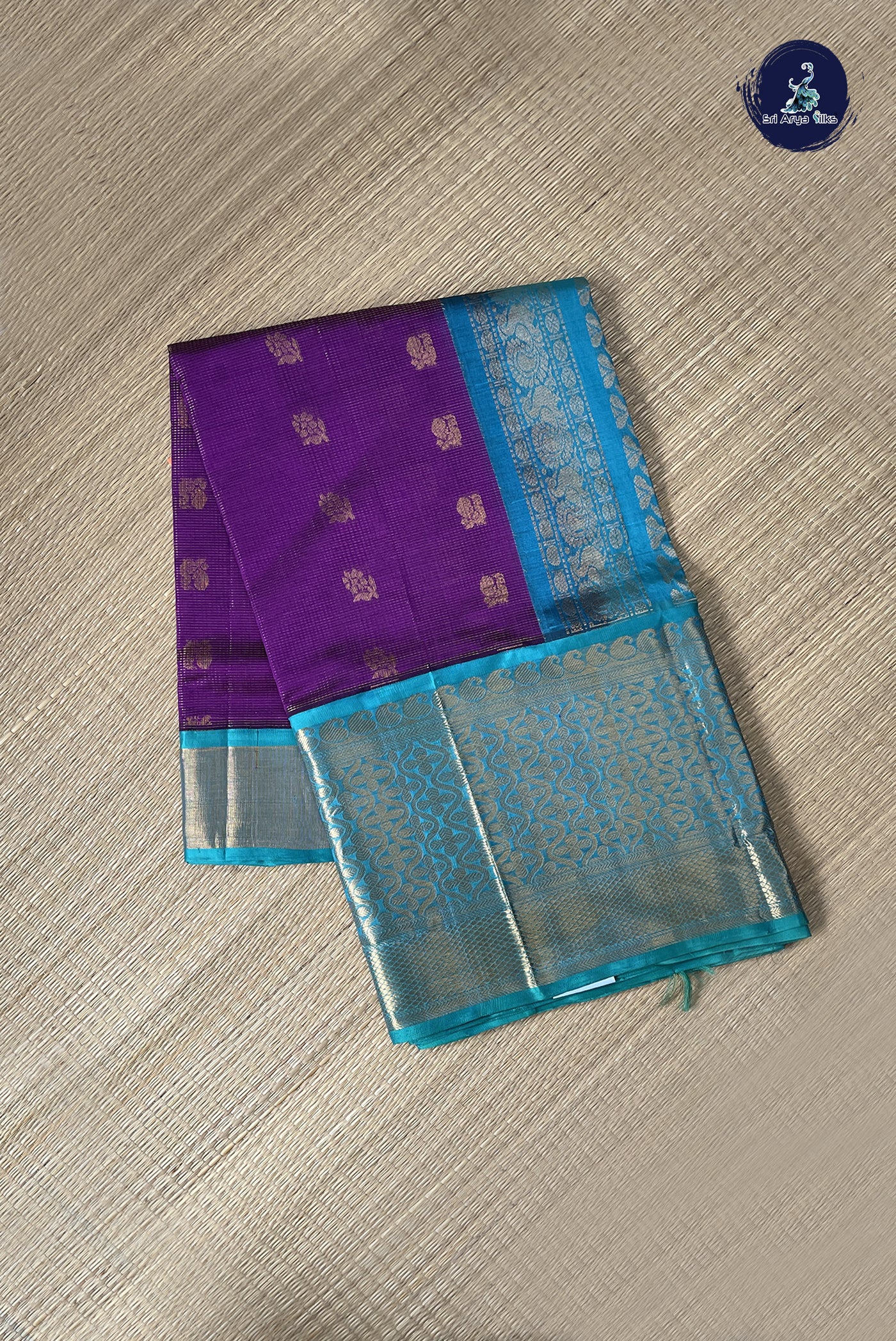 Dual Tone Purple Korvai Silk Cotton Saree With Vaira Oosi Pattern