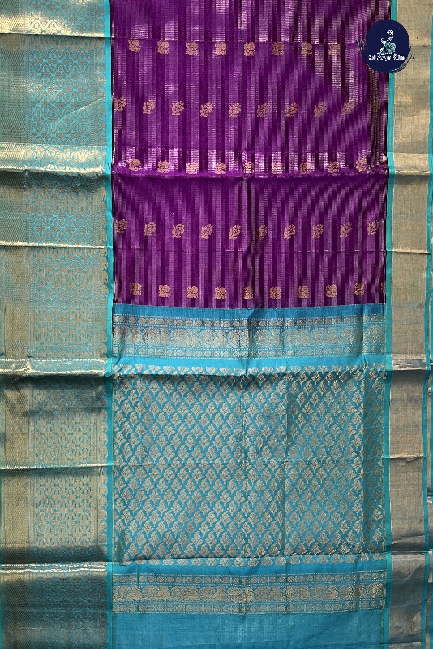 Dual Tone Purple Korvai Silk Cotton Saree With Vaira Oosi Pattern