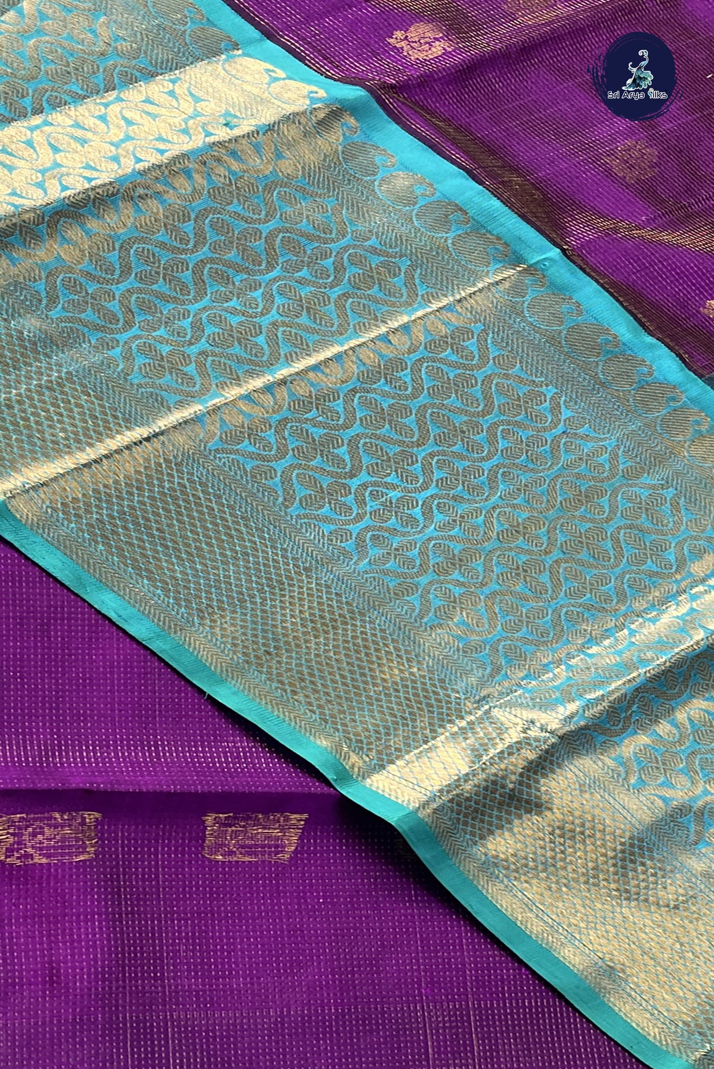 Dual Tone Purple Korvai Silk Cotton Saree With Vaira Oosi Pattern