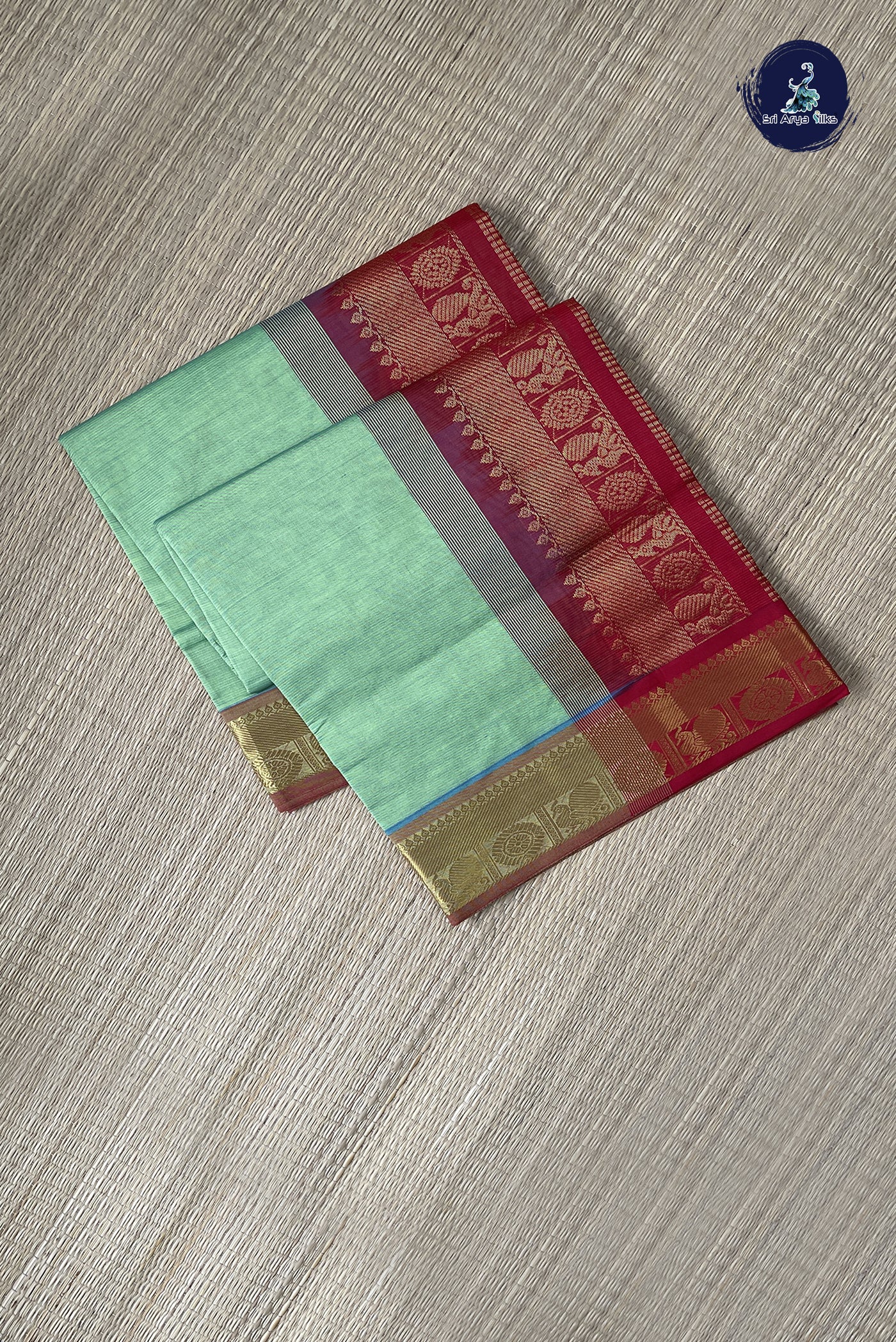 Elaichi Green Vaira Oosi Silk Cotton Saree With Vaira Oosi Pattern