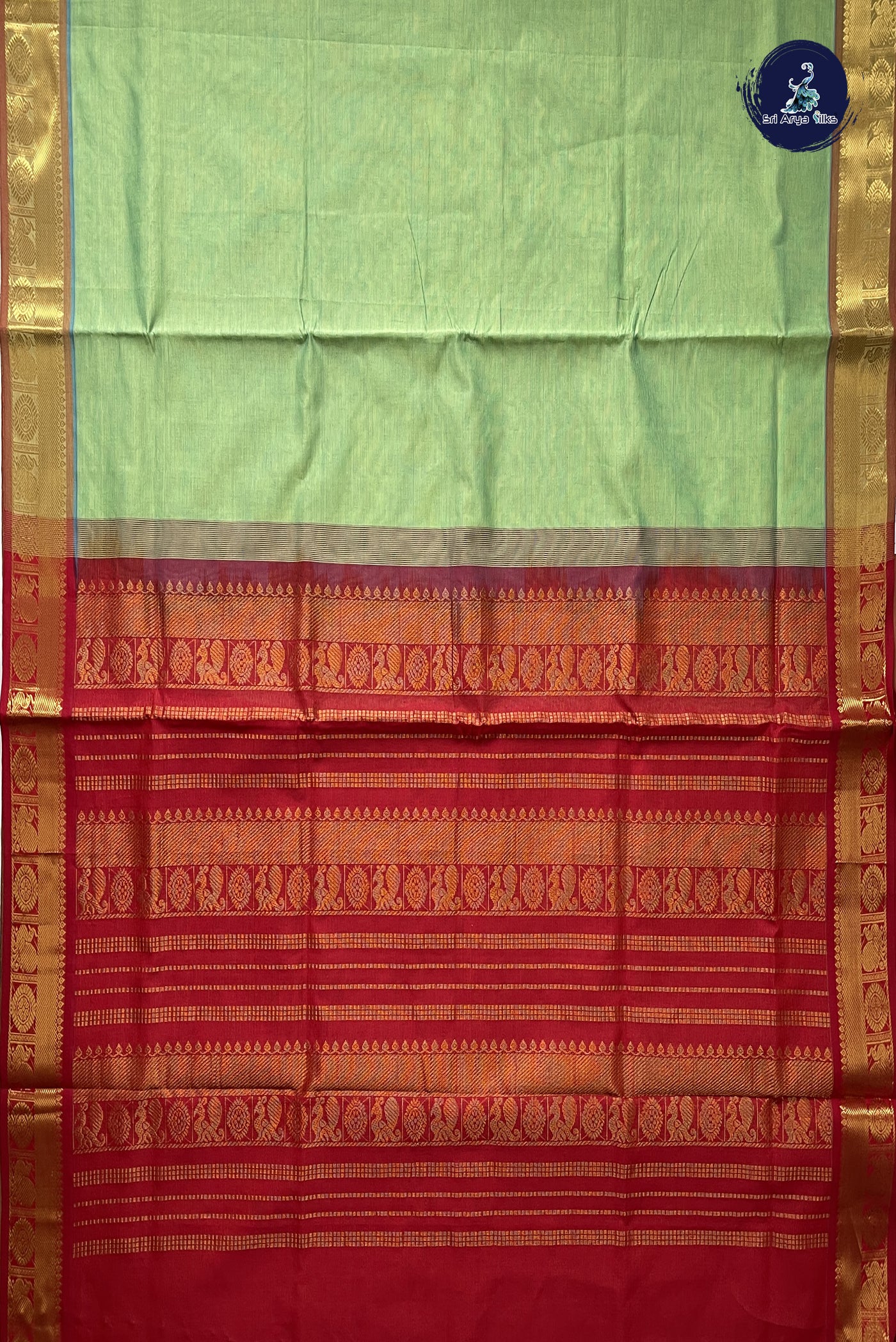 Elaichi Green Vaira Oosi Silk Cotton Saree With Vaira Oosi Pattern