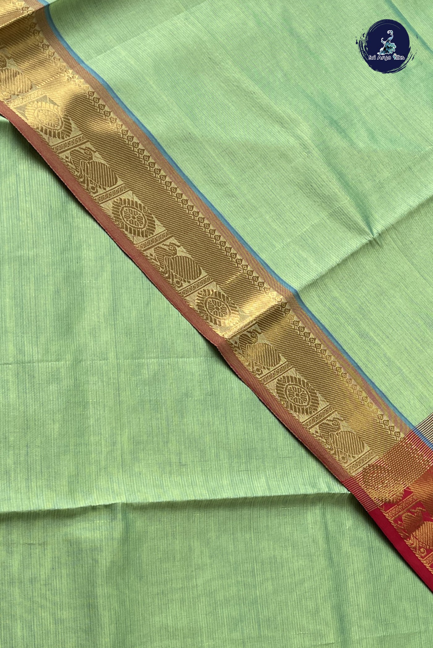 Elaichi Green Vaira Oosi Silk Cotton Saree With Vaira Oosi Pattern