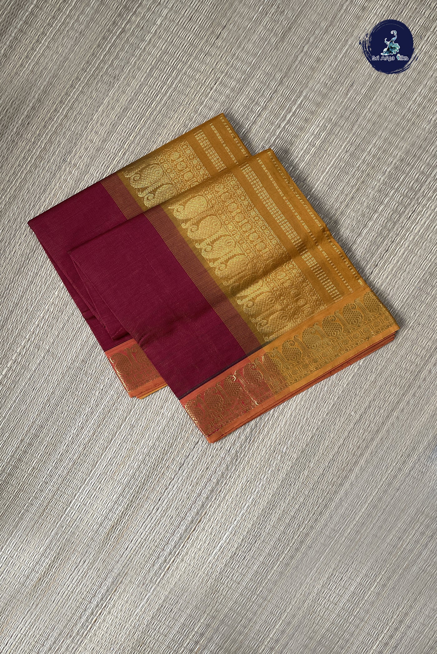 Maroon Vaira Oosi Silk Cotton Saree With Vaira Oosi Pattern