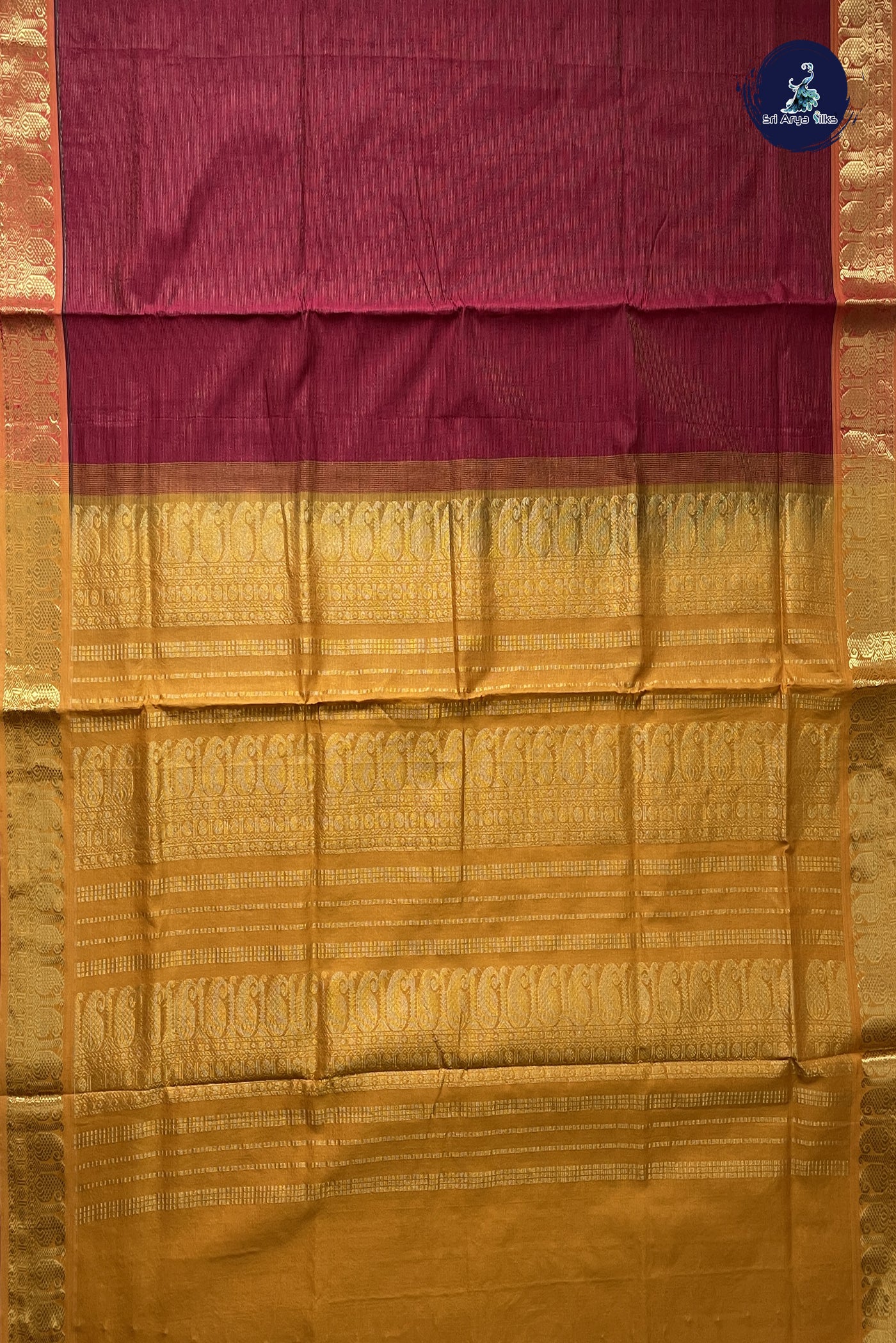 Maroon Vaira Oosi Silk Cotton Saree With Vaira Oosi Pattern