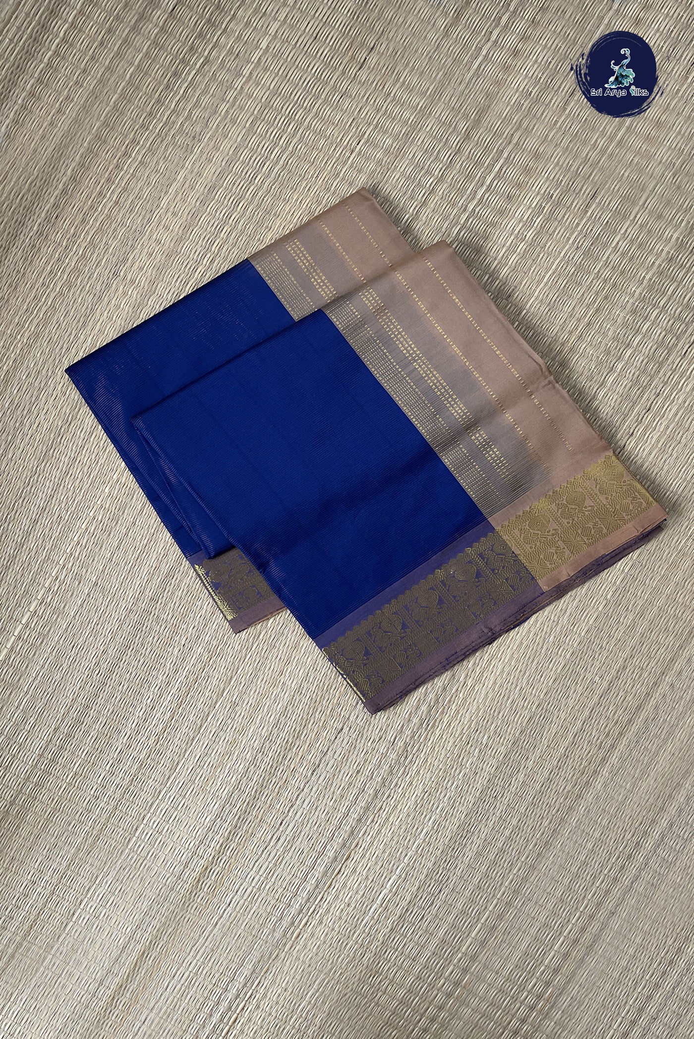 Navy Blue Vaira Oosi Silk Cotton Saree With Vaira Oosi Pattern