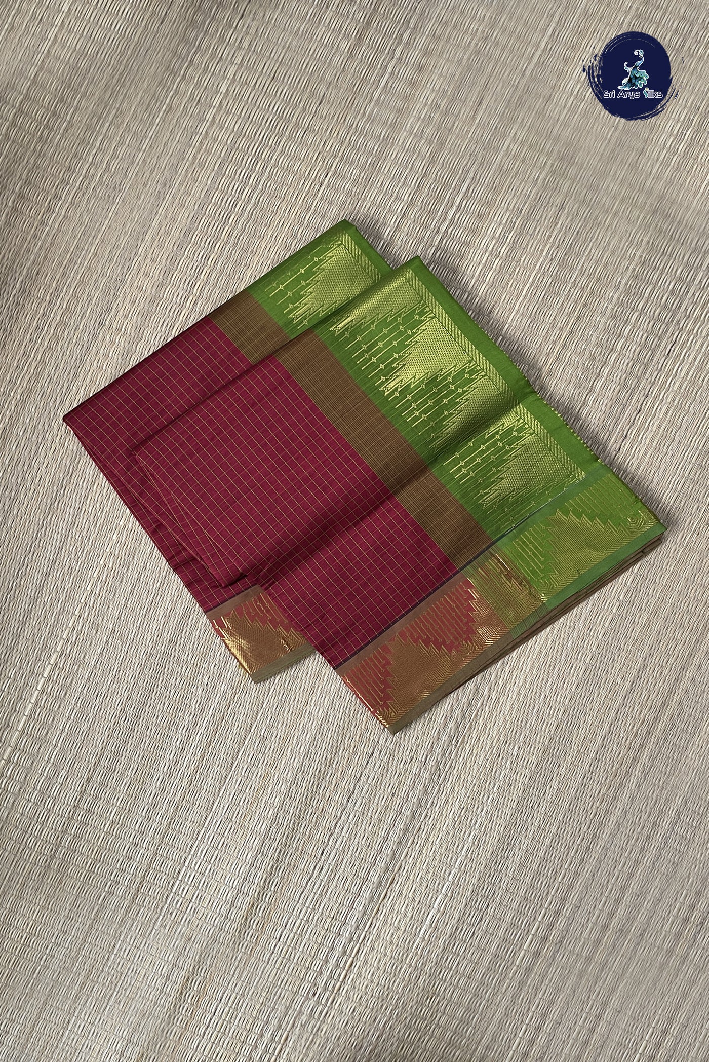 Brick Red Checked Saree With Checked Pattern