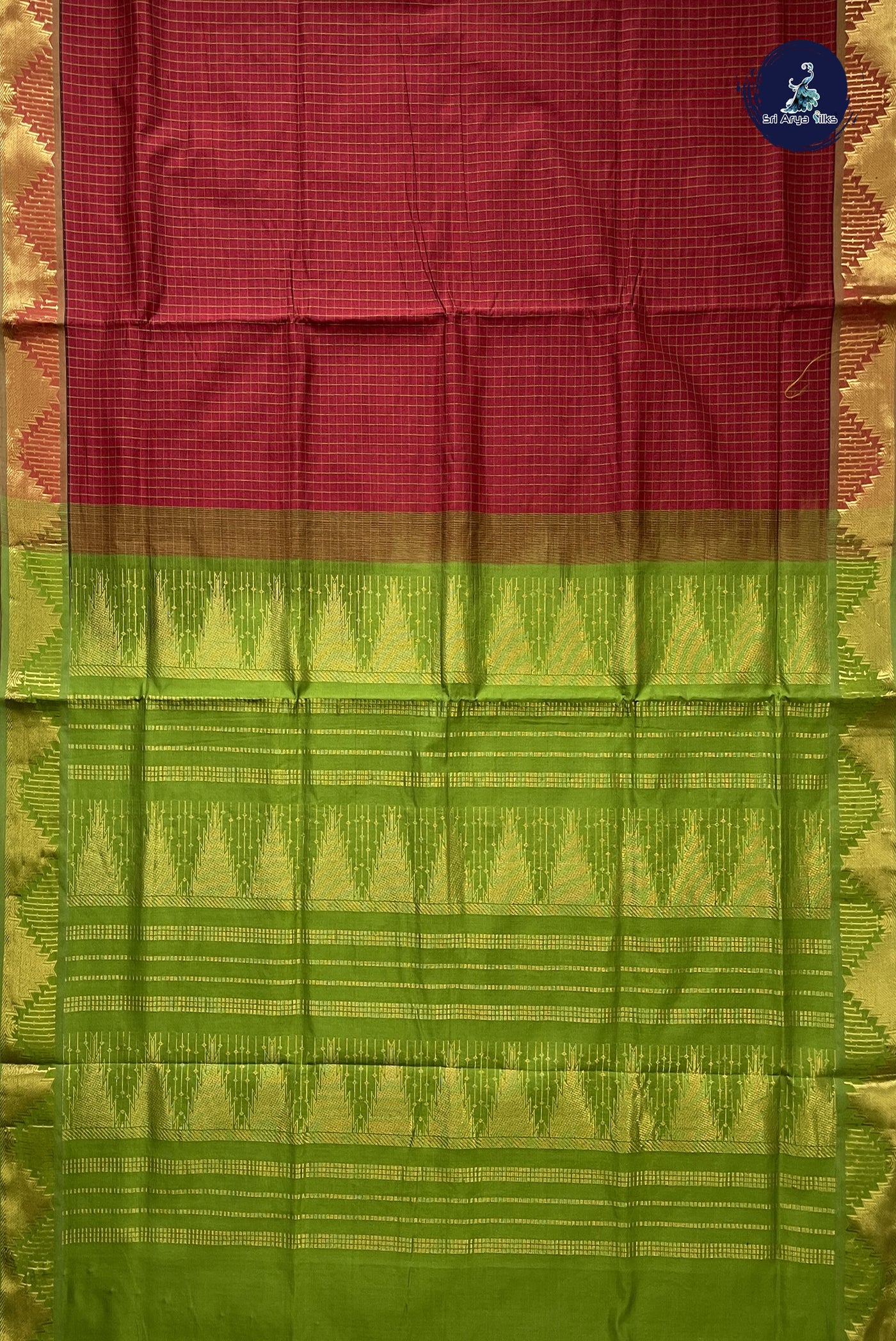 Brick Red Checked Saree With Checked Pattern