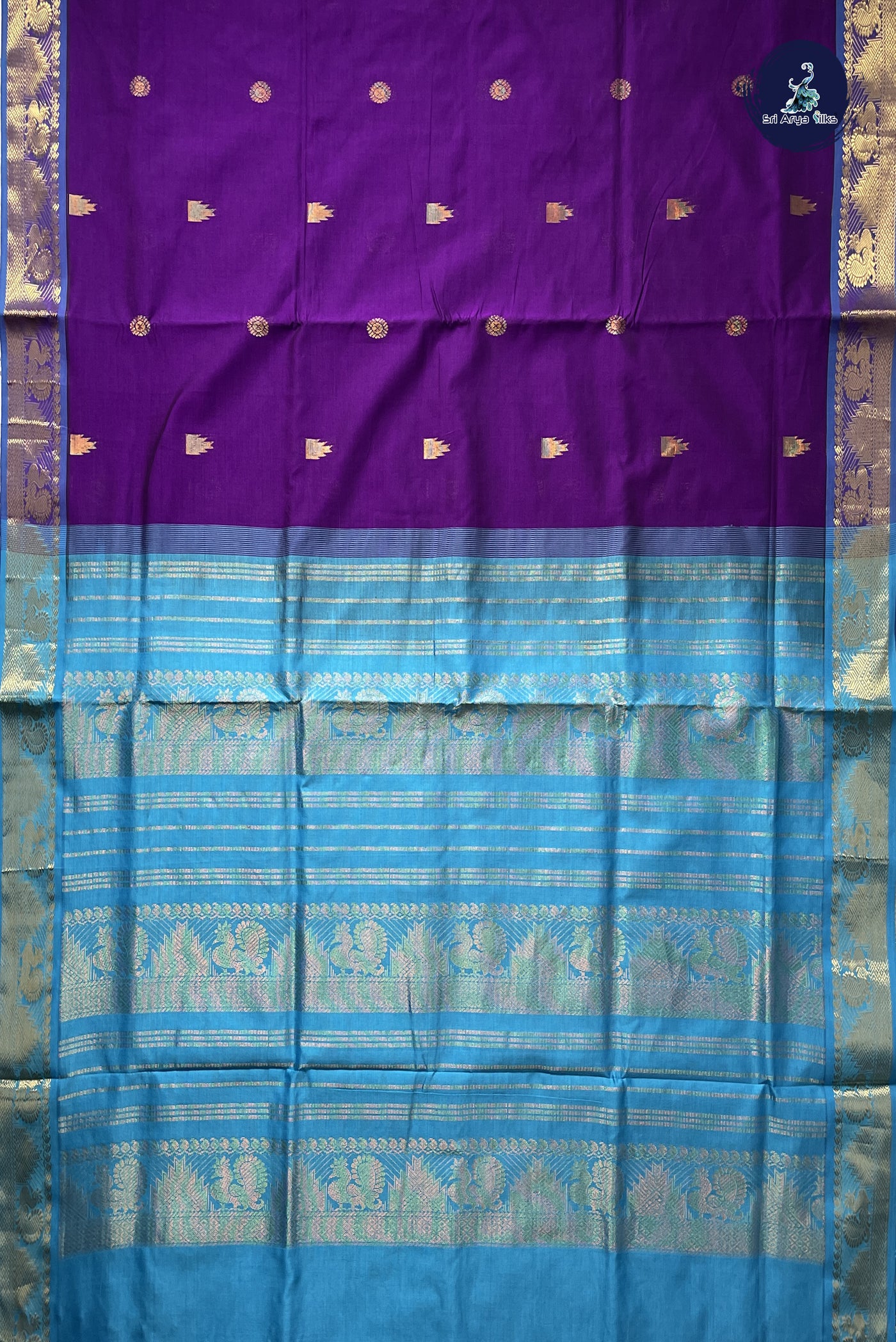 Purple Simple Silk Cotton Saree With Zari Buttas Pattern