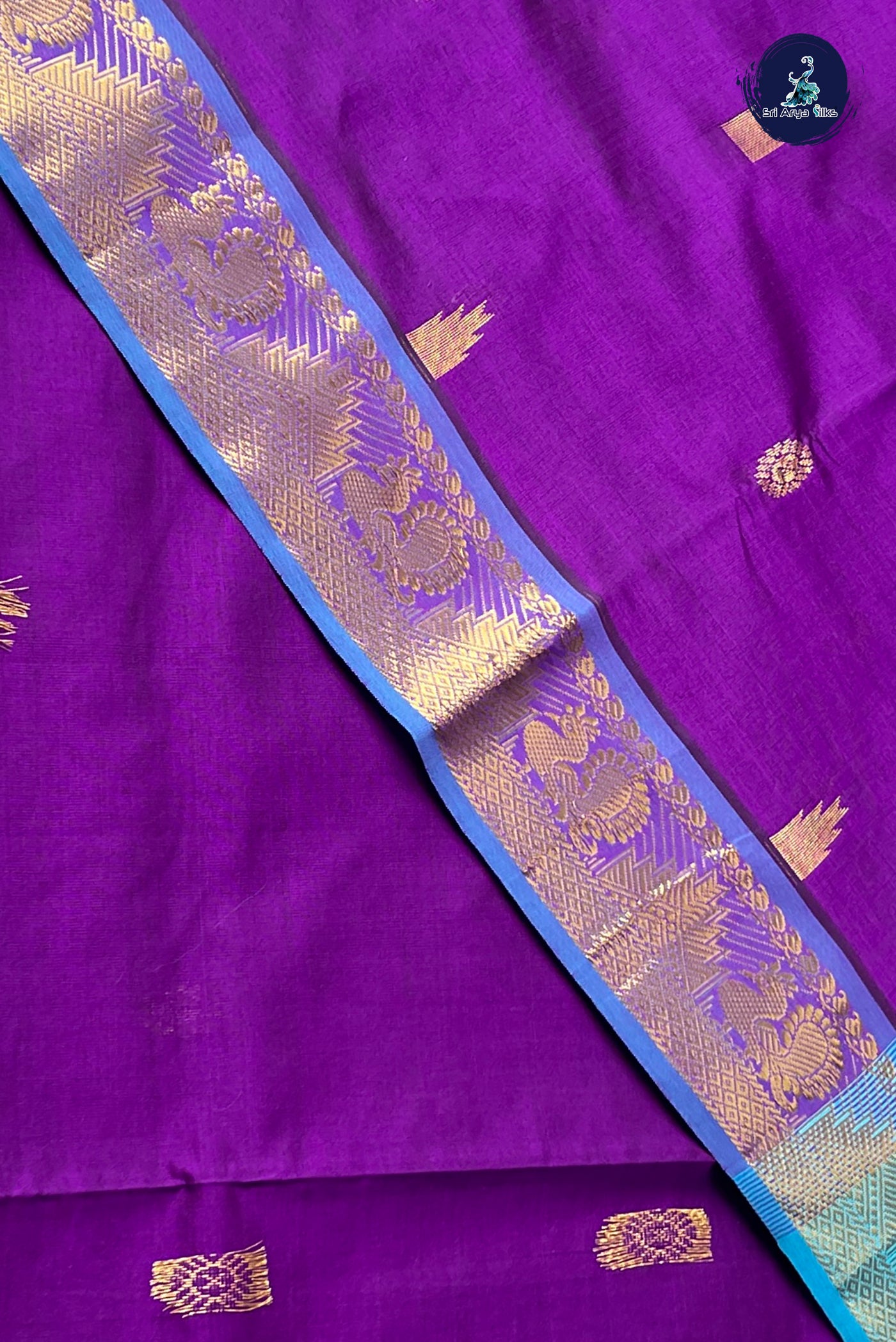 Purple Simple Silk Cotton Saree With Zari Buttas Pattern