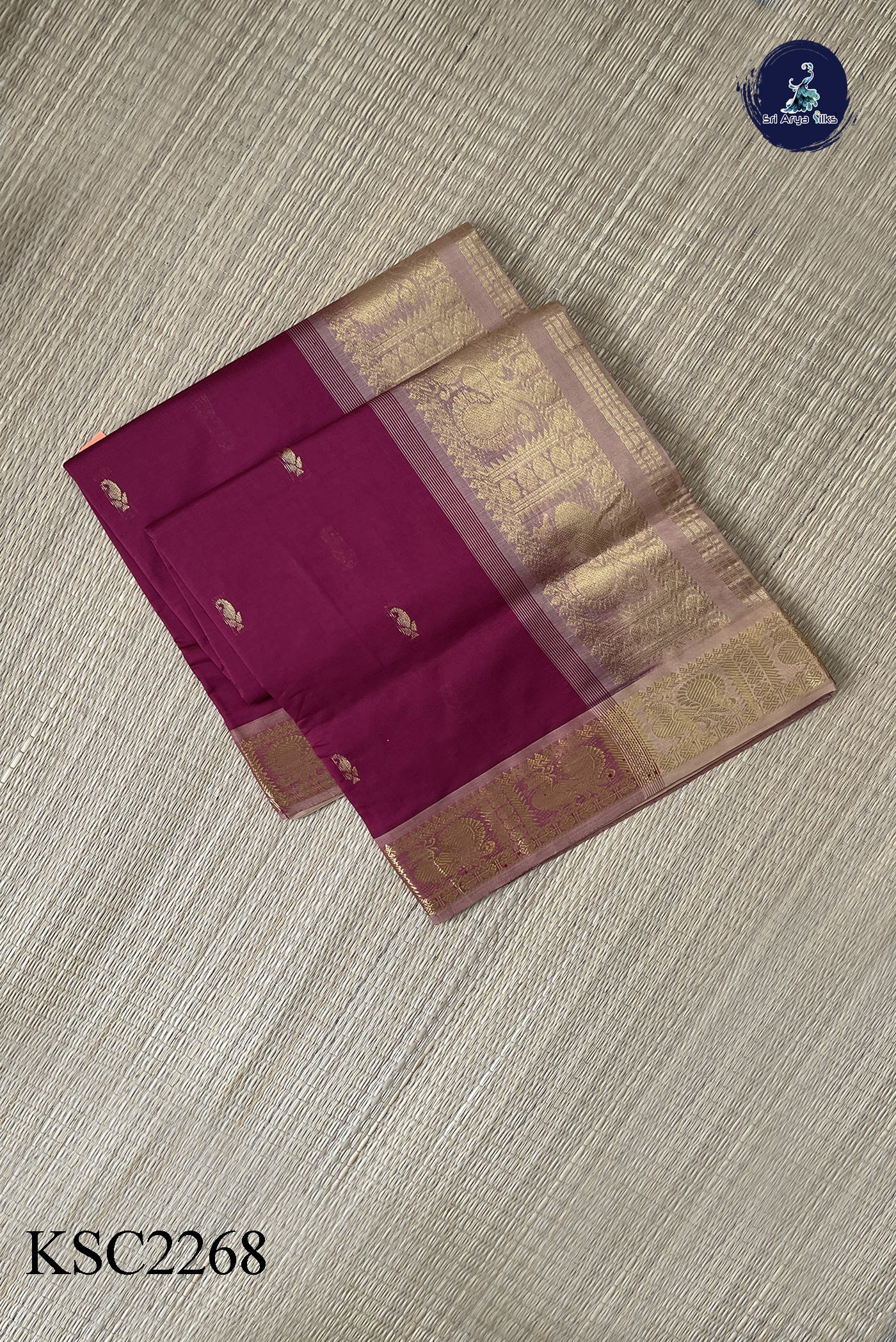 Dual Tone Maroon Simple Silk Cotton Saree With Zari Buttas Pattern