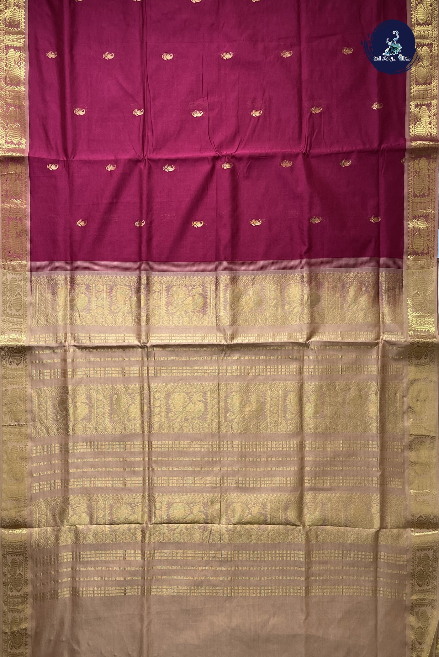 Dual Tone Maroon Simple Silk Cotton Saree With Zari Buttas Pattern