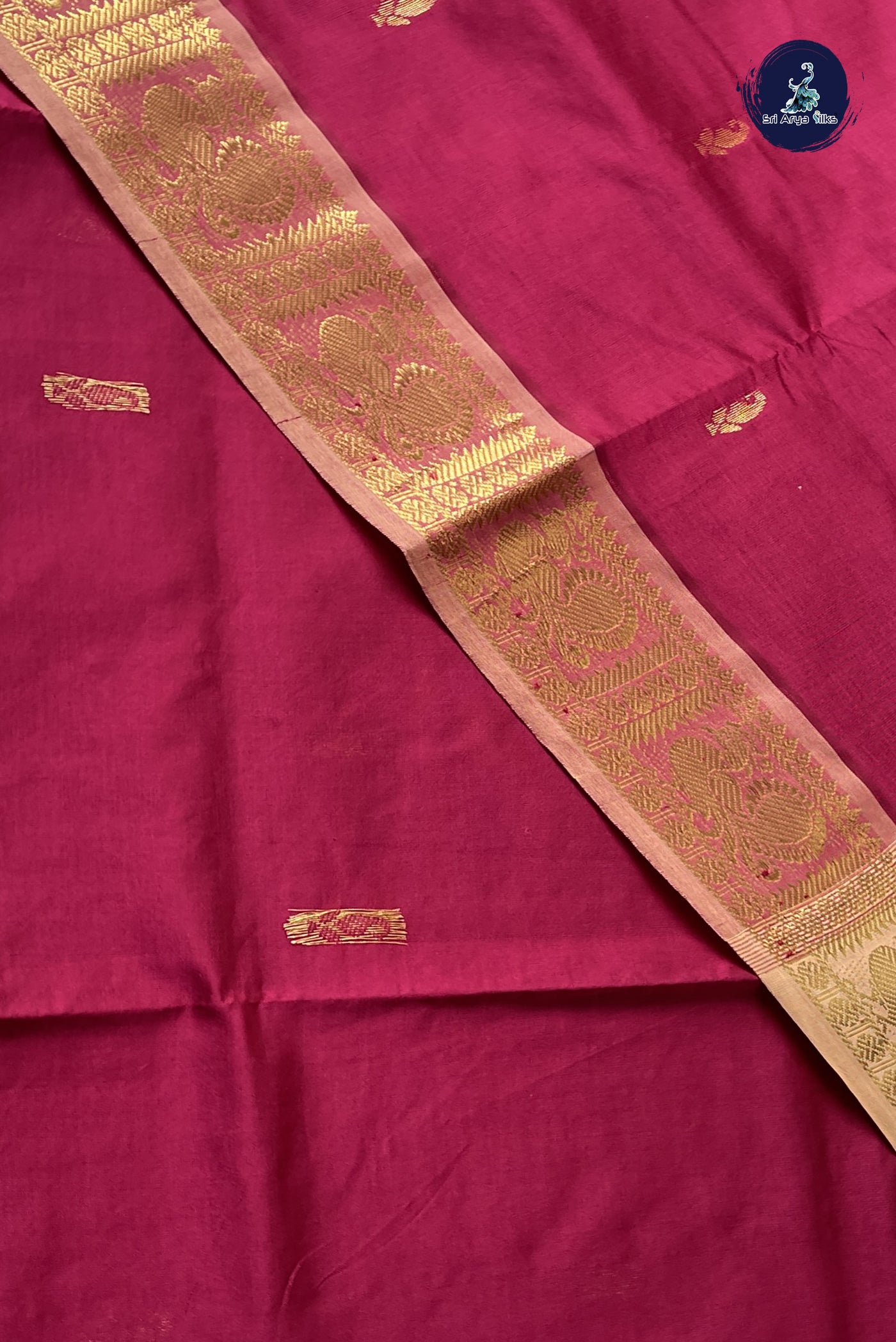 Dual Tone Maroon Simple Silk Cotton Saree With Zari Buttas Pattern