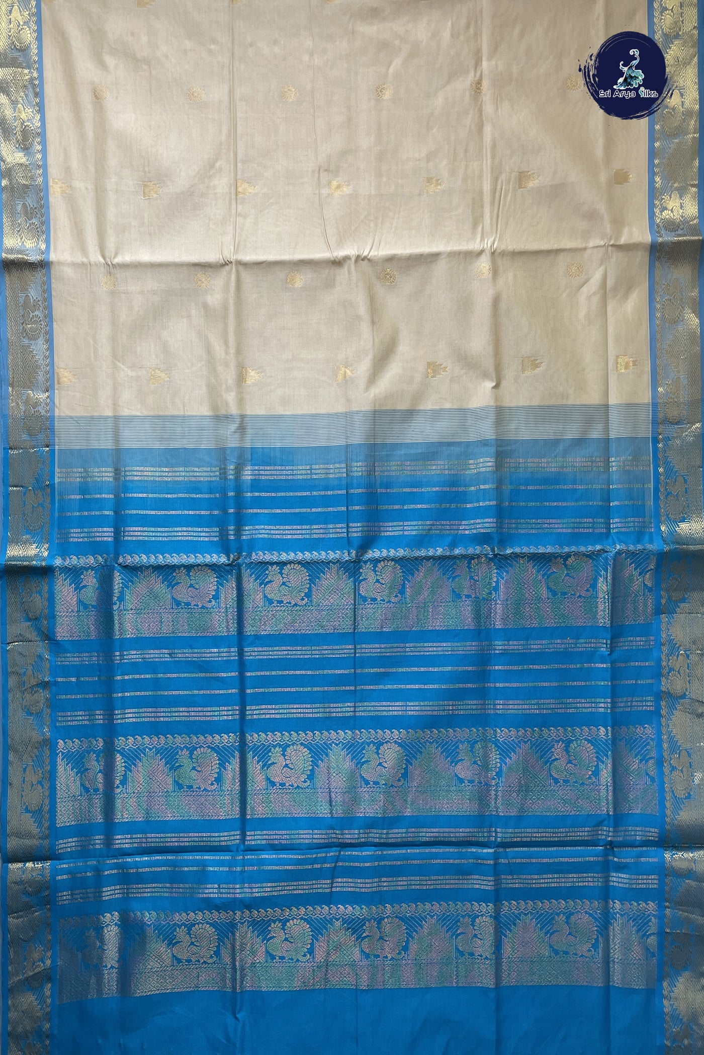 Off White Simple Silk Cotton Saree With Zari Buttas Pattern