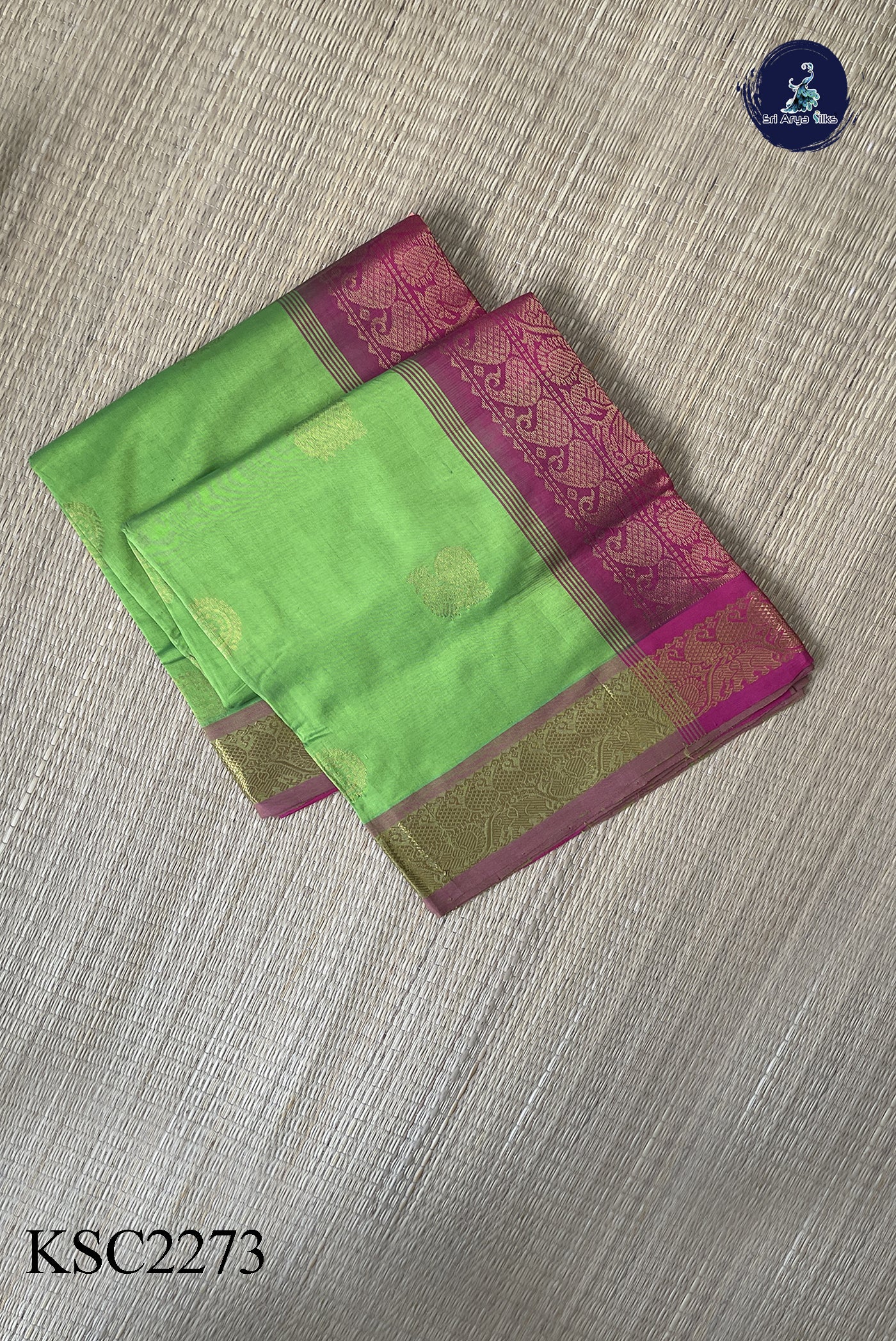 Light Green Simple Silk Cotton Saree With Zari Buttas Pattern