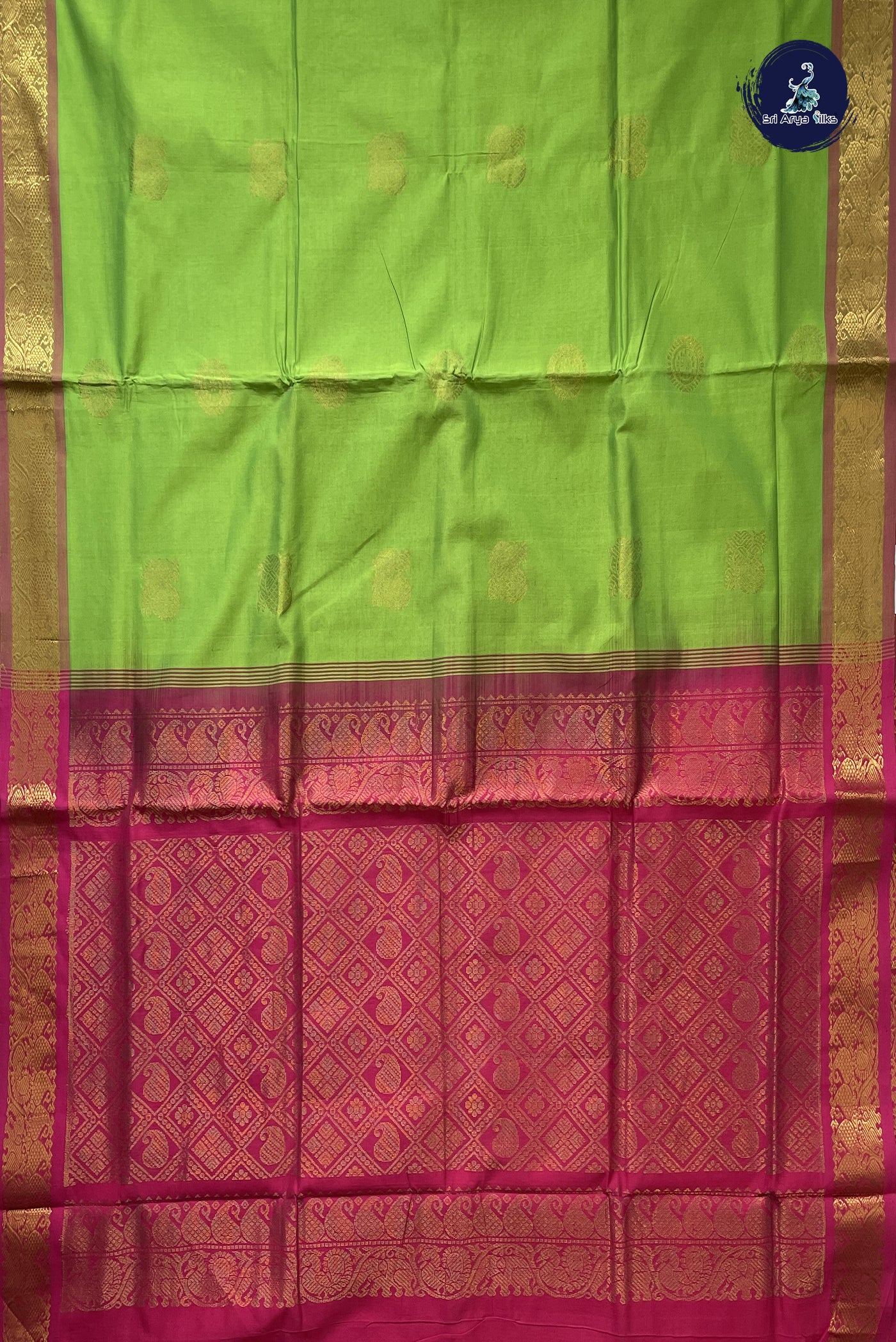 Light Green Simple Silk Cotton Saree With Zari Buttas Pattern