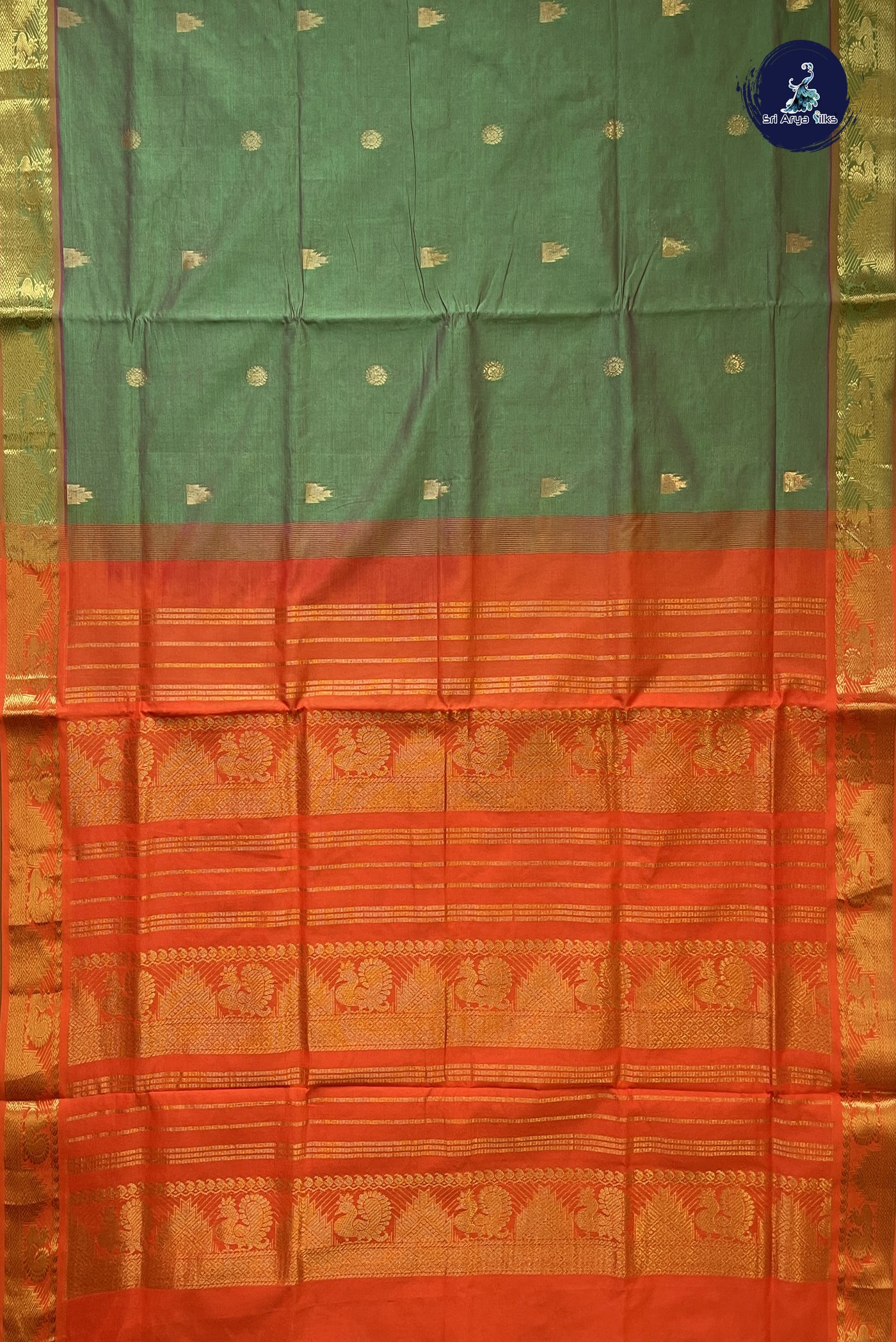 Pastel Green Simple Silk Cotton Saree With Zari Buttas Pattern