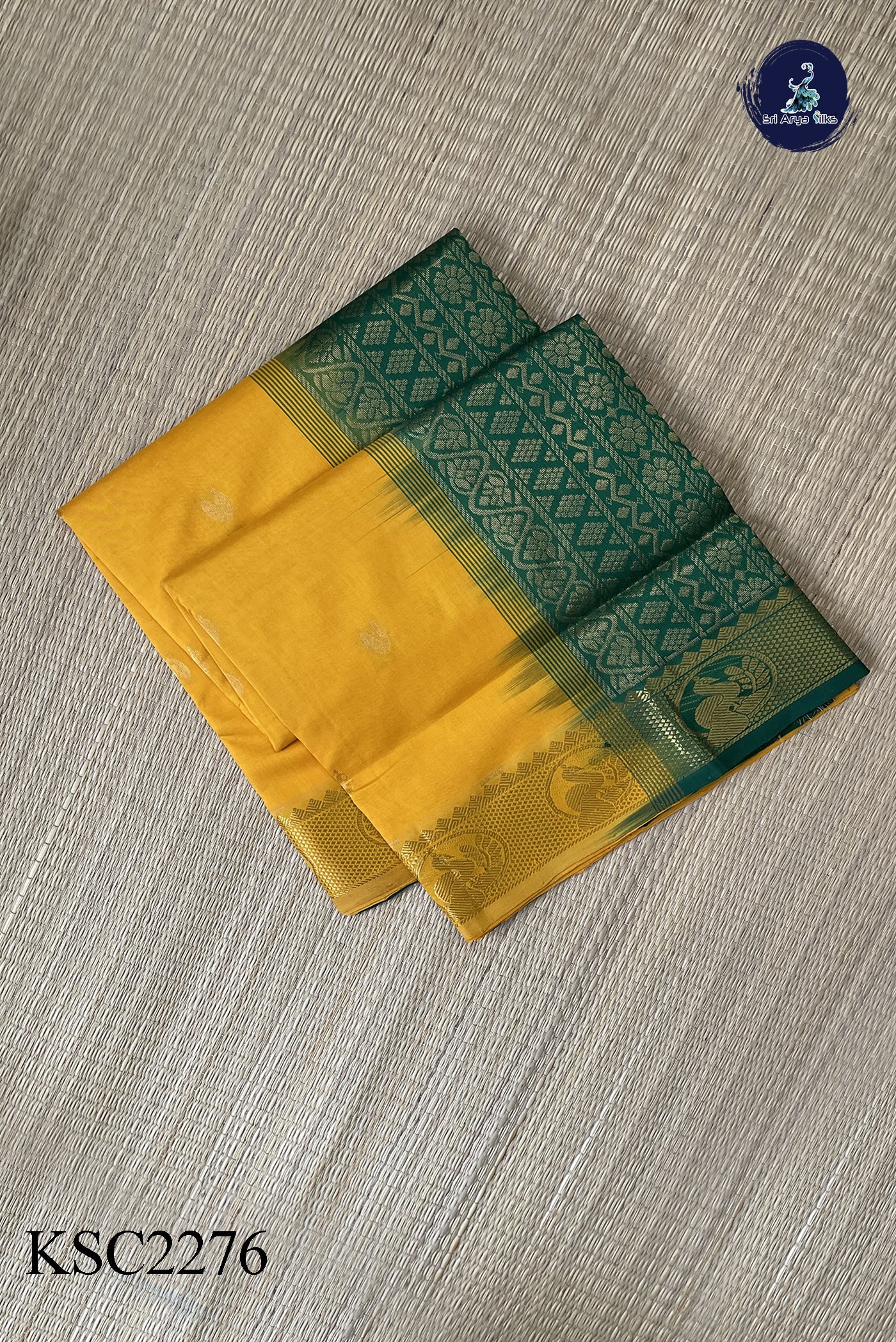 Yellow Simple Silk Cotton Saree With Zari Buttas Pattern