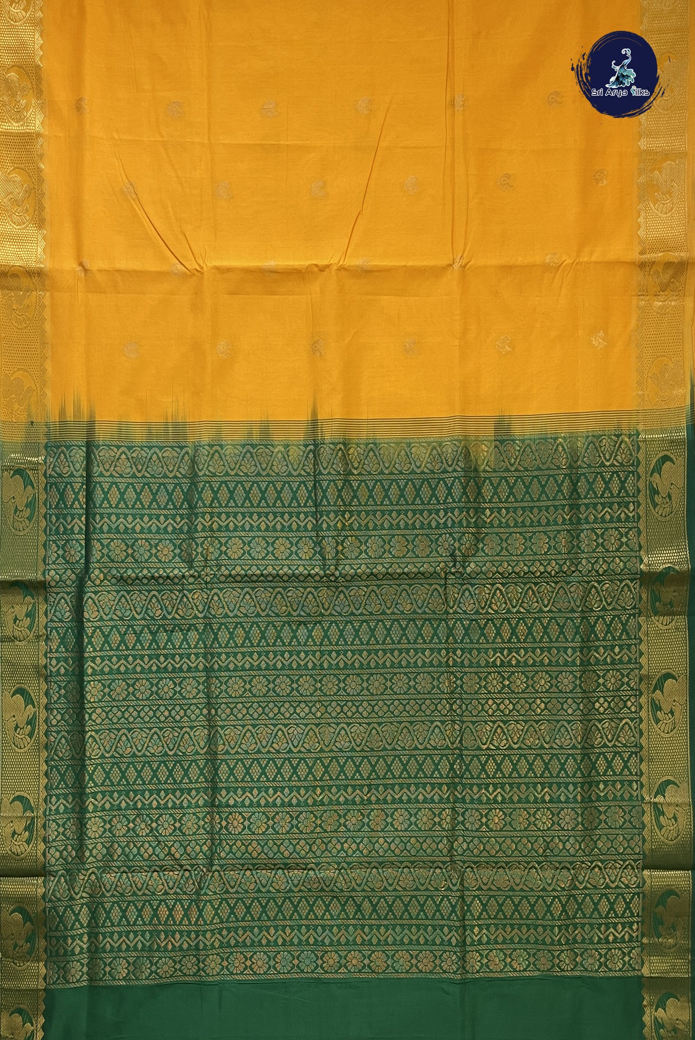 Yellow Simple Silk Cotton Saree With Zari Buttas Pattern