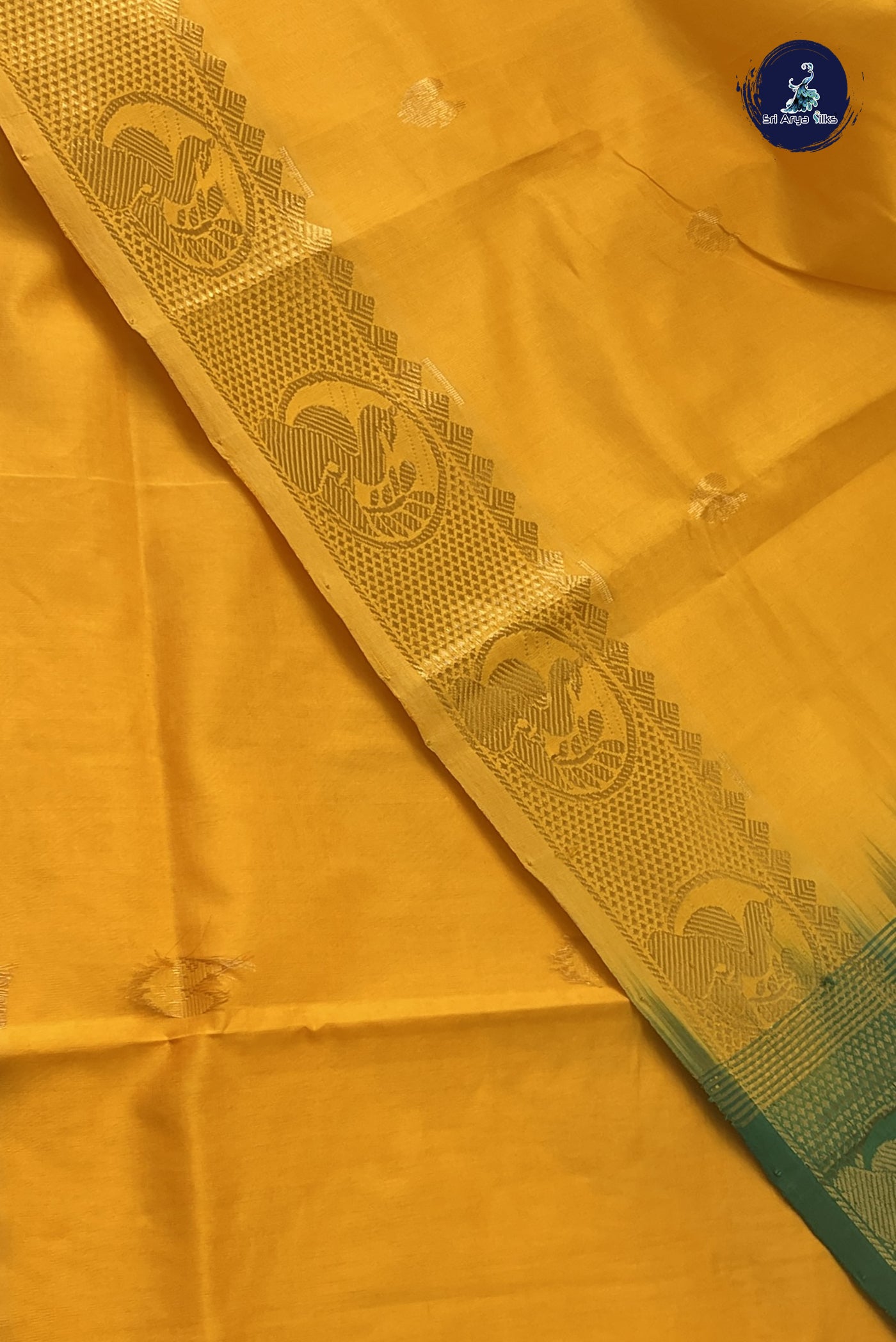 Yellow Simple Silk Cotton Saree With Zari Buttas Pattern