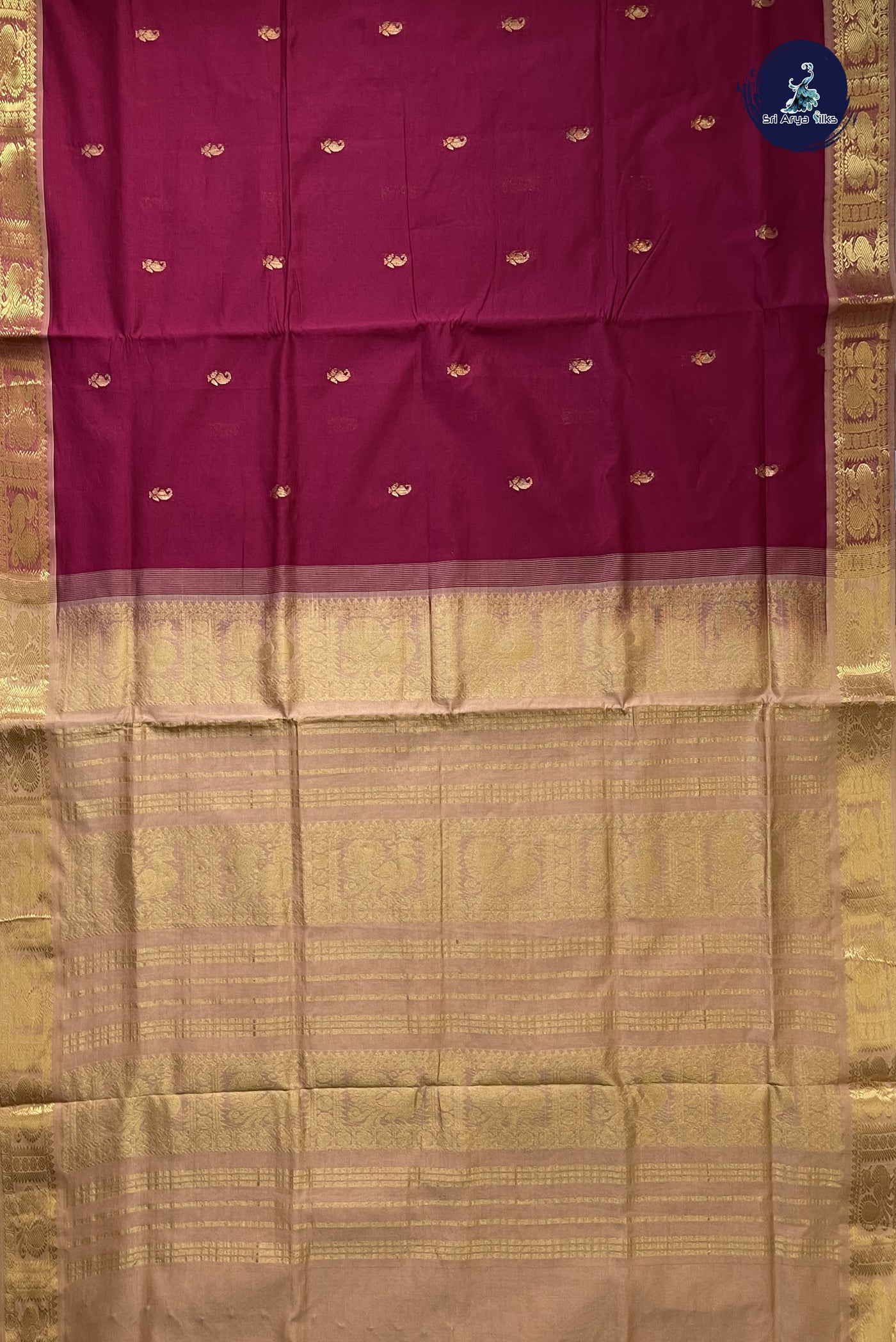 Dual Tone Maroon Simple Silk Cotton Saree With Zari Buttas Pattern