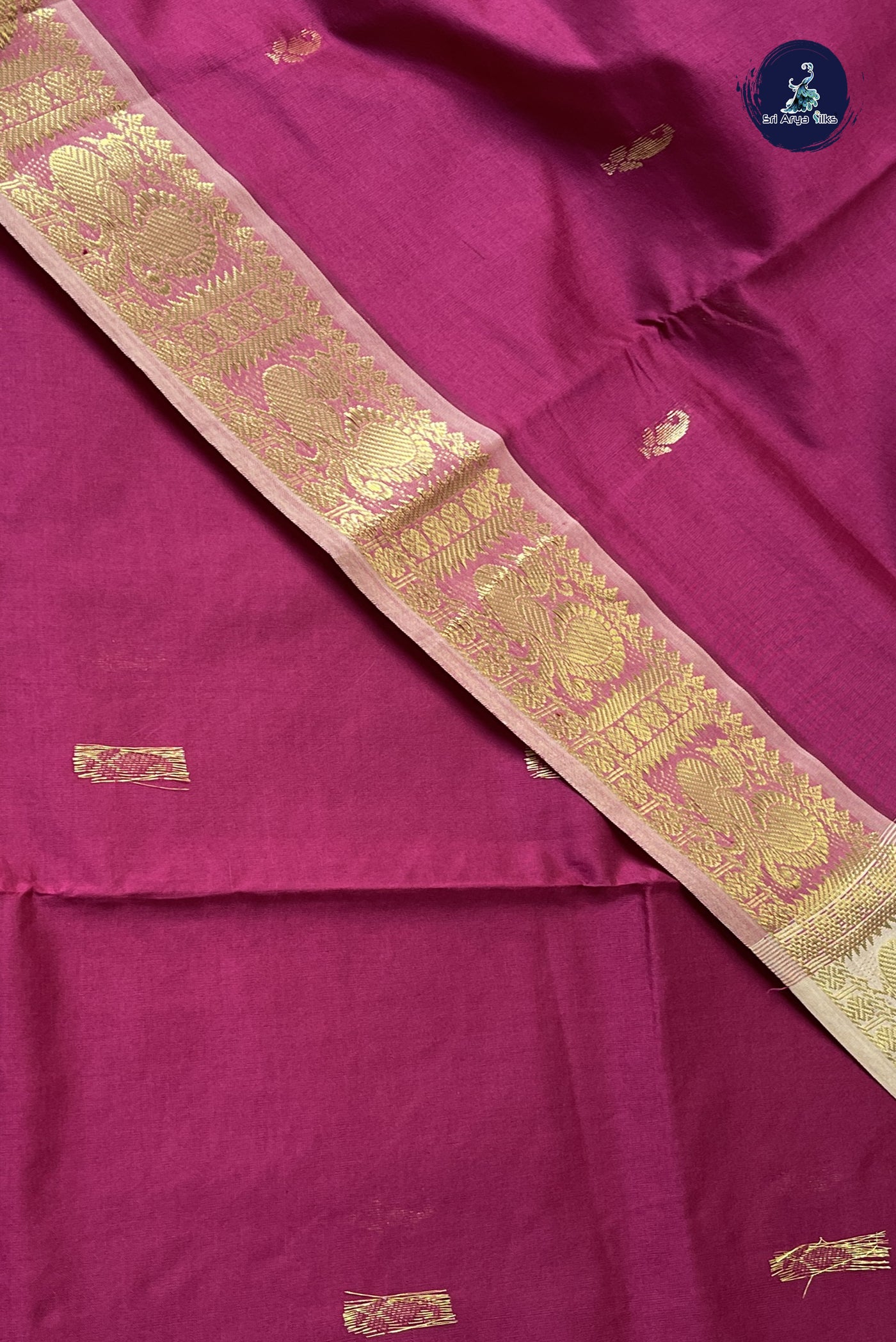 Dual Tone Maroon Simple Silk Cotton Saree With Zari Buttas Pattern