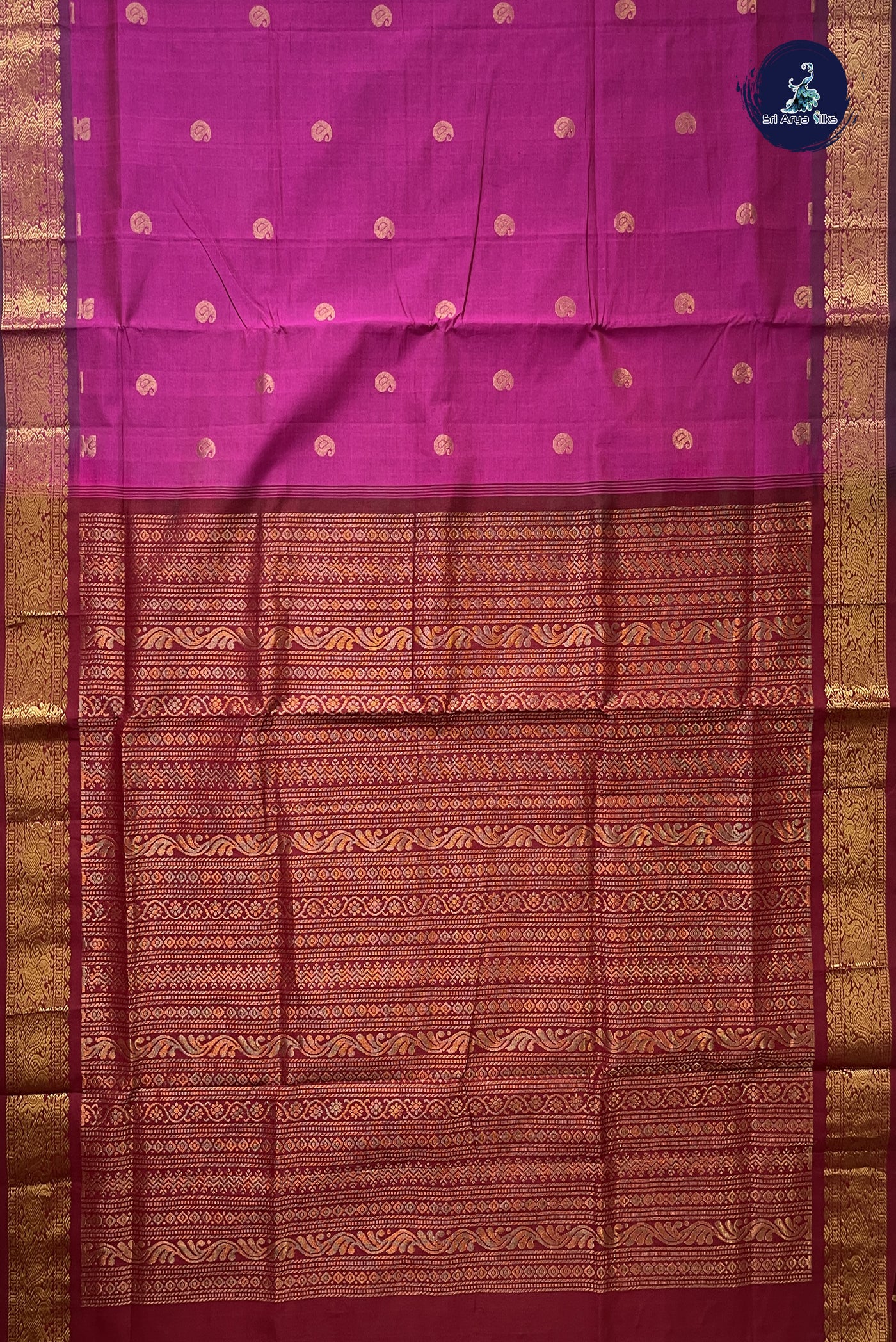 BeetRoot Shade Simple Silk Cotton Saree With Zari Buttas Pattern