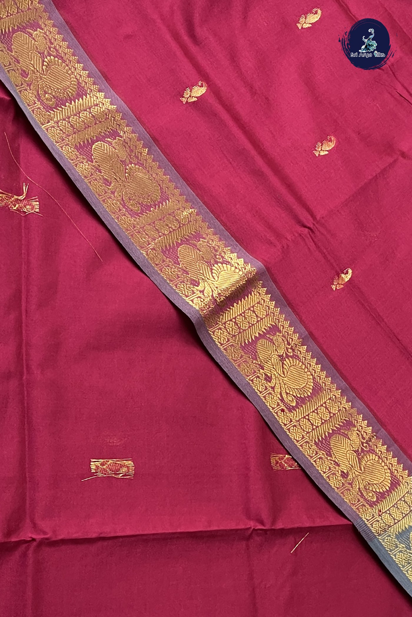 Dual Tone Maroon Simple Silk Cotton Saree With Zari Buttas Pattern