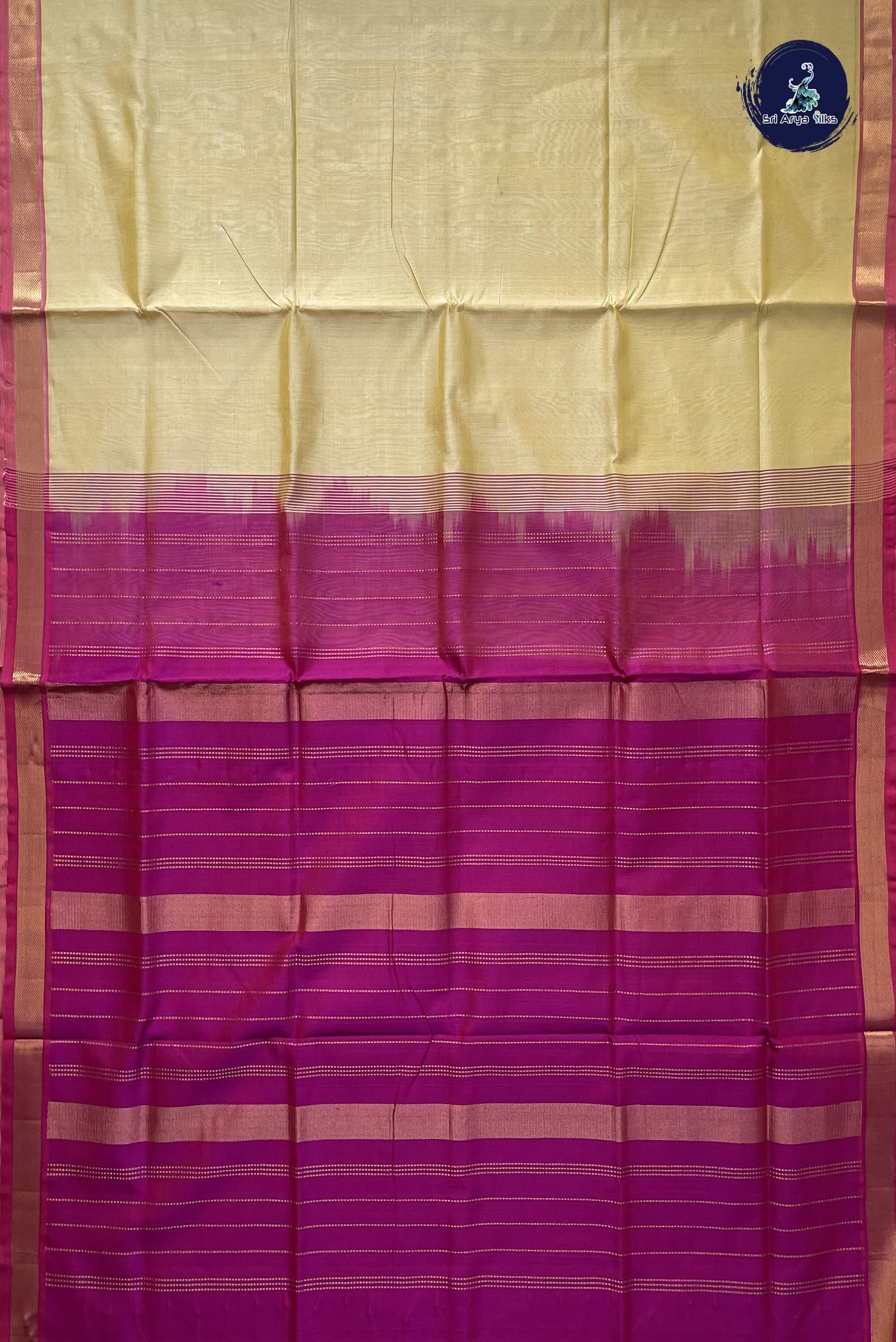 Creamish Yellow Simple Silk Cotton Saree With Plain Pattern